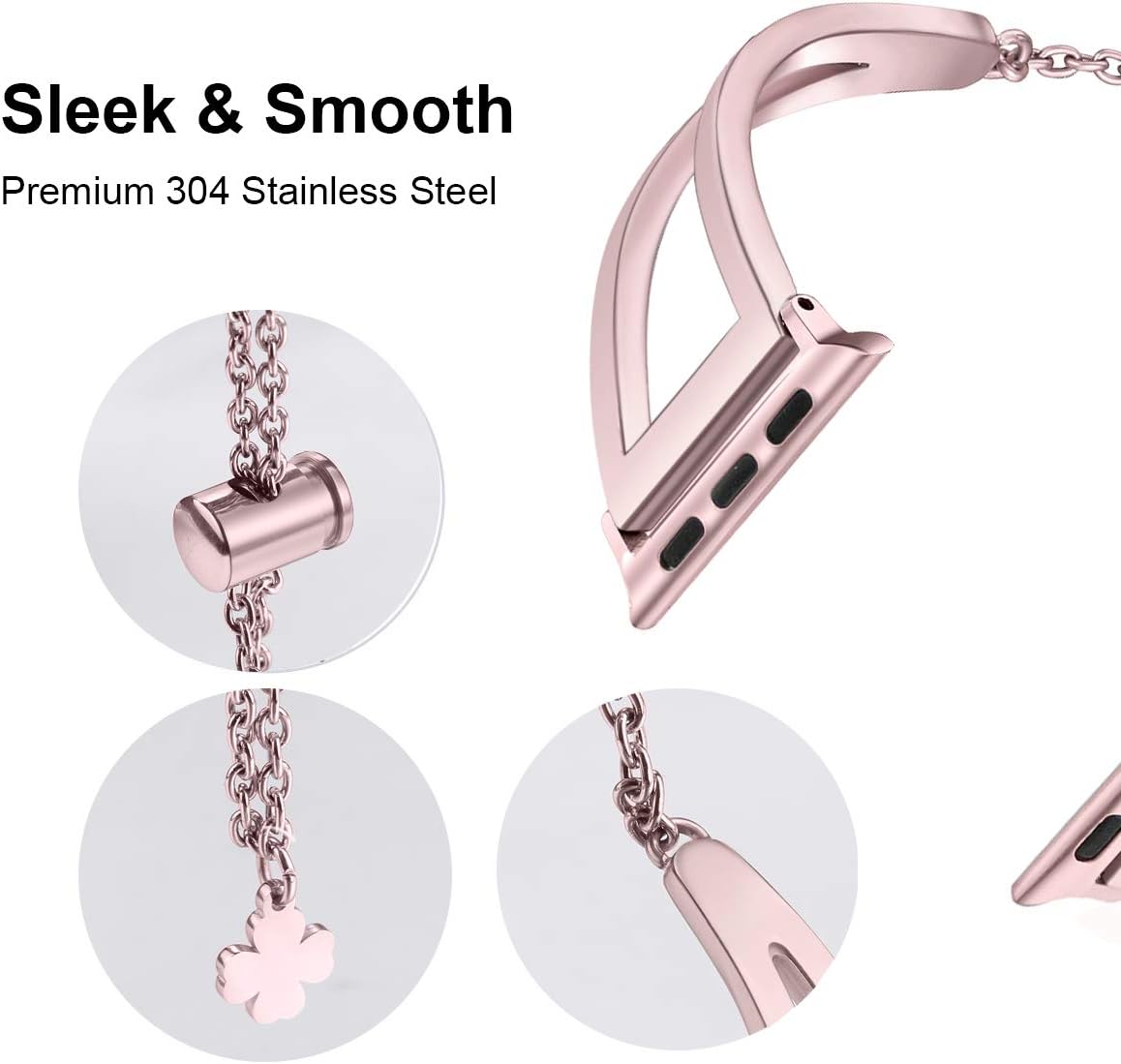 Secbolt Correas de acero inoxidable compatibles con correas de Apple Watch de 1.49, 1.57, 1.61, 1.65, 1.73 y 1.77 pulgadas, iWatch Series