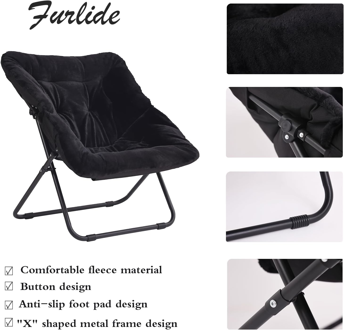 Silla platillo, cómodas sillas de dormitorio, silla plegable de piel sintética de gran tamaño, silla plegable con marco de metal para dormitorio,