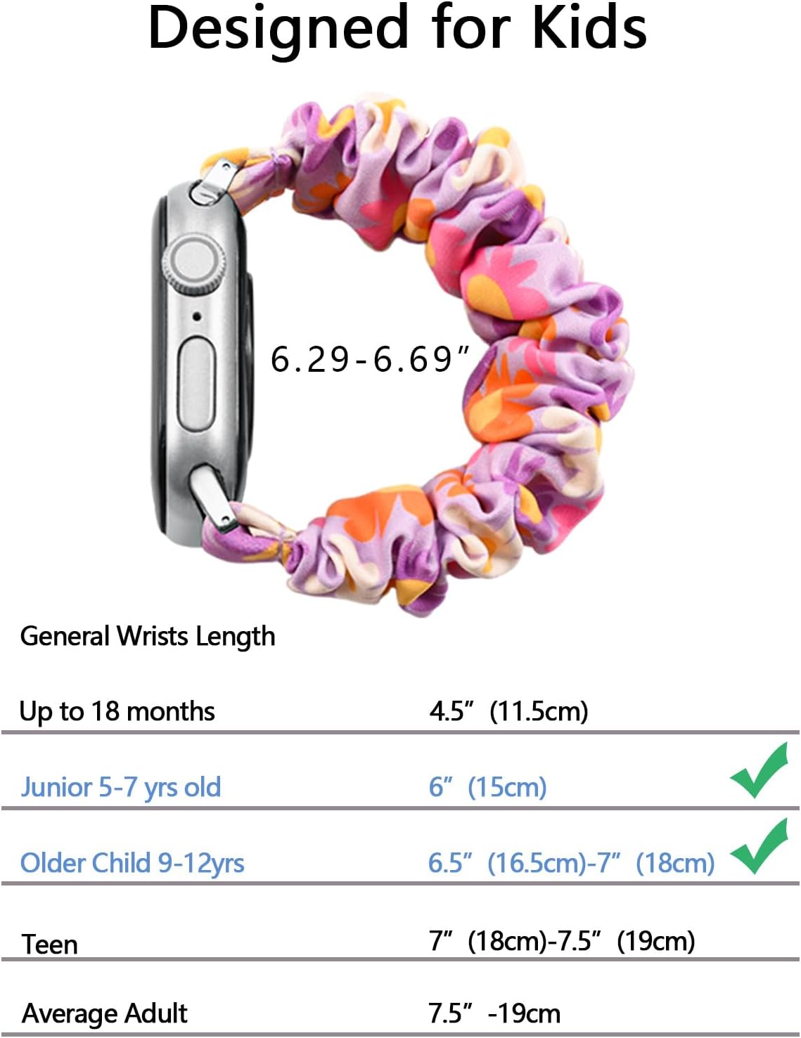 Scrunchie Band for Kids Apple Watch Band Compatible with iWatch Series 87654321SE 38404142444549mm,Cute Stretchy Fabric Strap,Designed for children