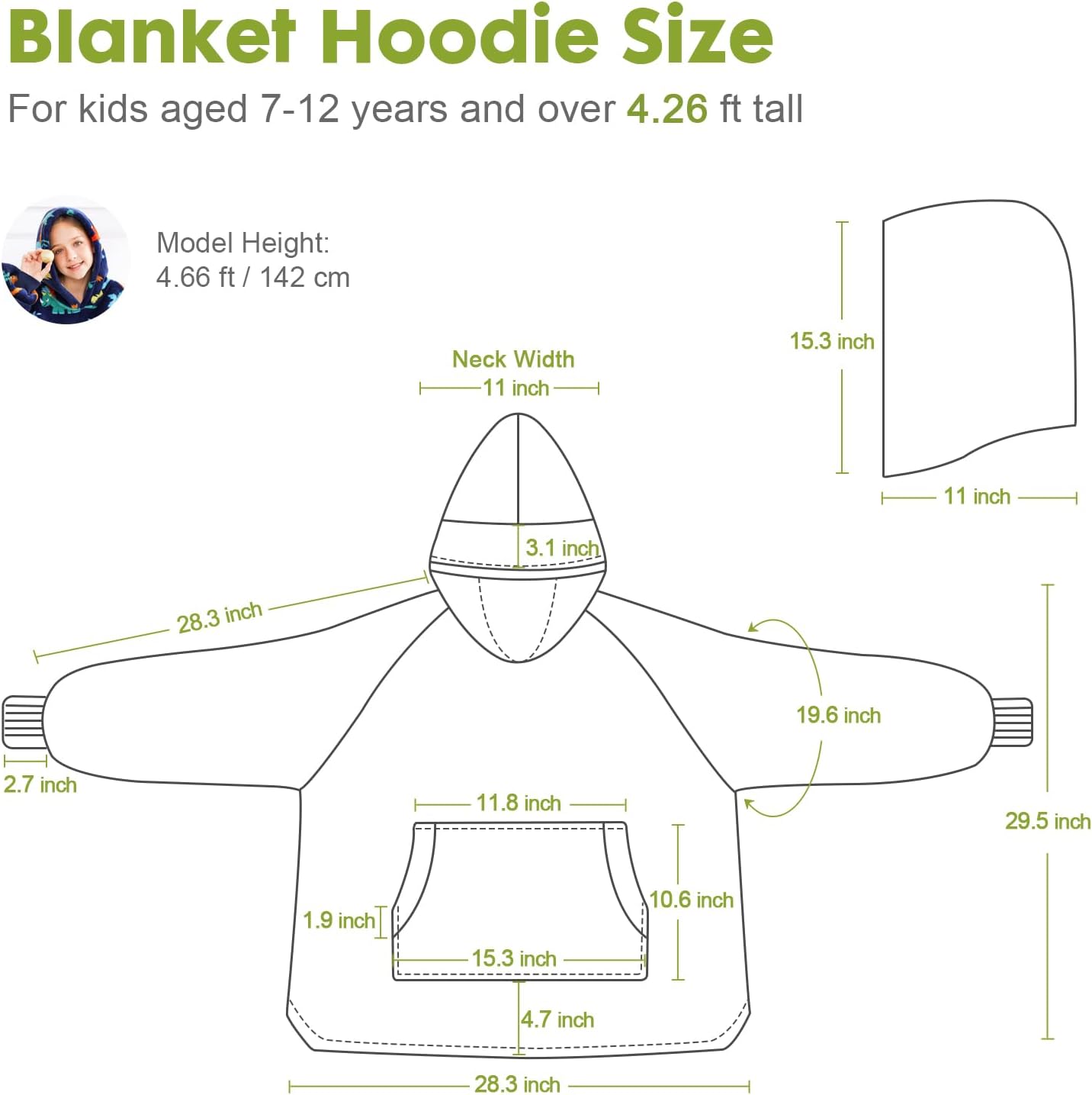 Uttermara Manta con capucha para niños, manta Sherpa de gran tamaño con capucha de sherpa, bolsillo frontal y mangas, acogedora sudadera suave y