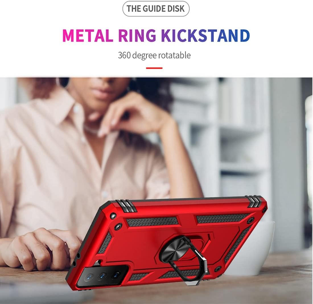 Funda para Galaxy S21 Plus 5GS21+ SM-G996U con protector de pantalla de vidrio templado, grado militar magnético para Samsung Galaxy S21 Plus (rojo)