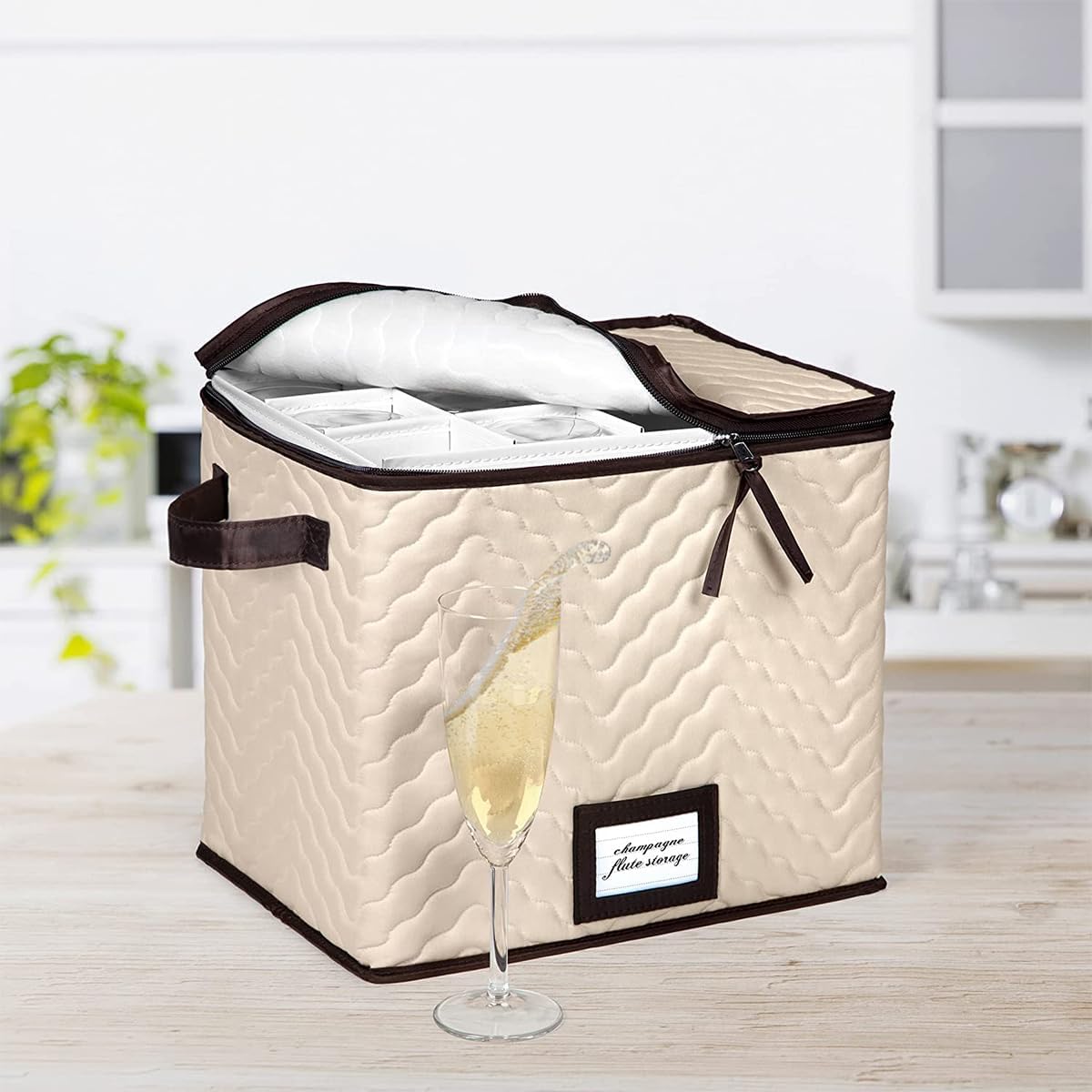 Hold N Storage – Juego de 2 vasos de vino con divisores, cada uno tiene capacidad para 12 copas de champán de hasta 11 pulgadas de alto, estuche de