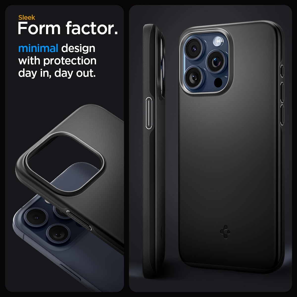 Spigen Funda delgada diseñada para iPhone 15 Pro Max (2023), protección de grado militar, color negro