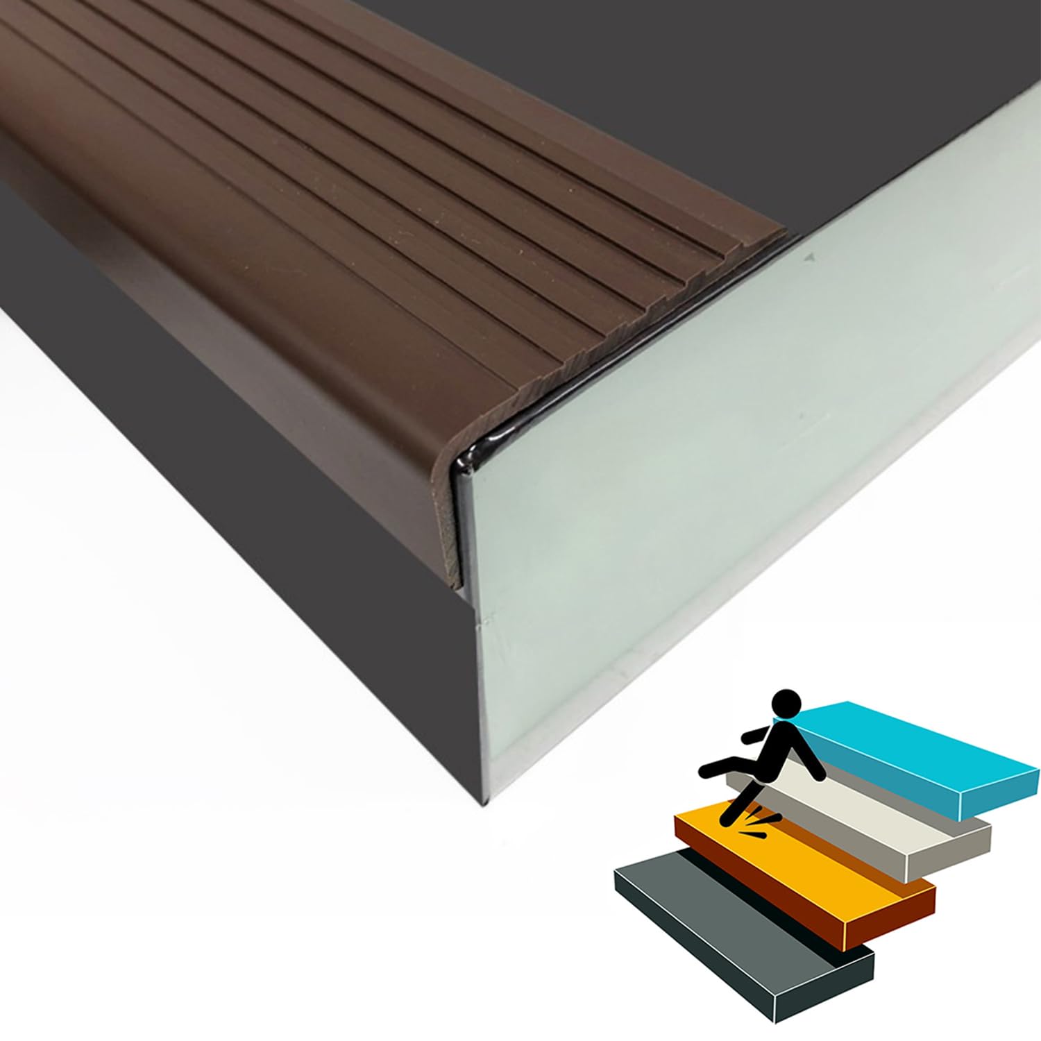 Protector de borde de escalera de goma de vinilo, moldura de nariz de escalera, borde de escalera, borde de escalera, impermeable, para interiores y