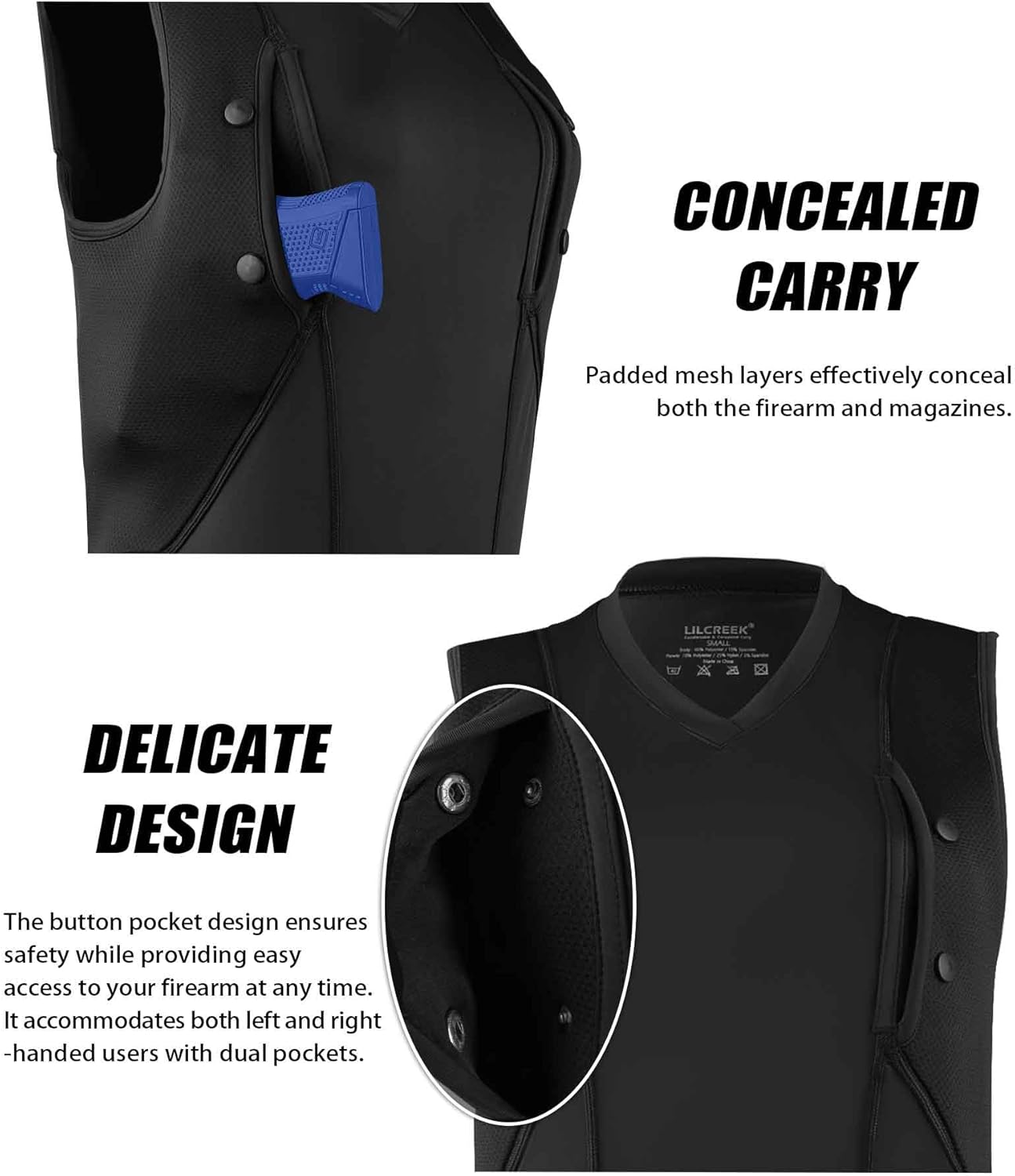 lilcreek Camisas de transporte ocultas con cuello en V para mujer, camiseta CCW para mujer, funda de transporte oculta