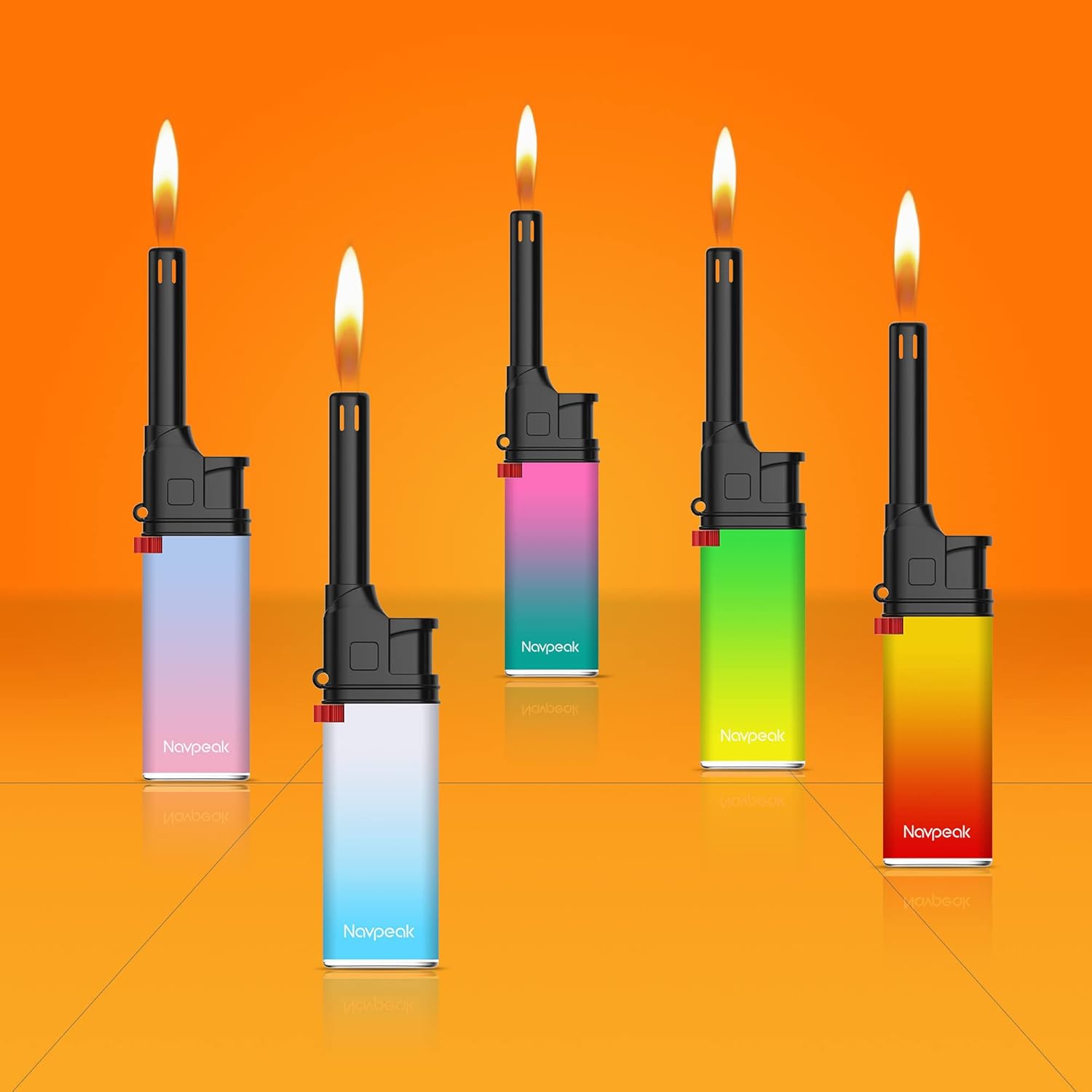Navpeak Mini encendedor de velas, colorido juego de encendedores multiusos con varita extendida, práctico gas recargable para cocina, chimenea, luz