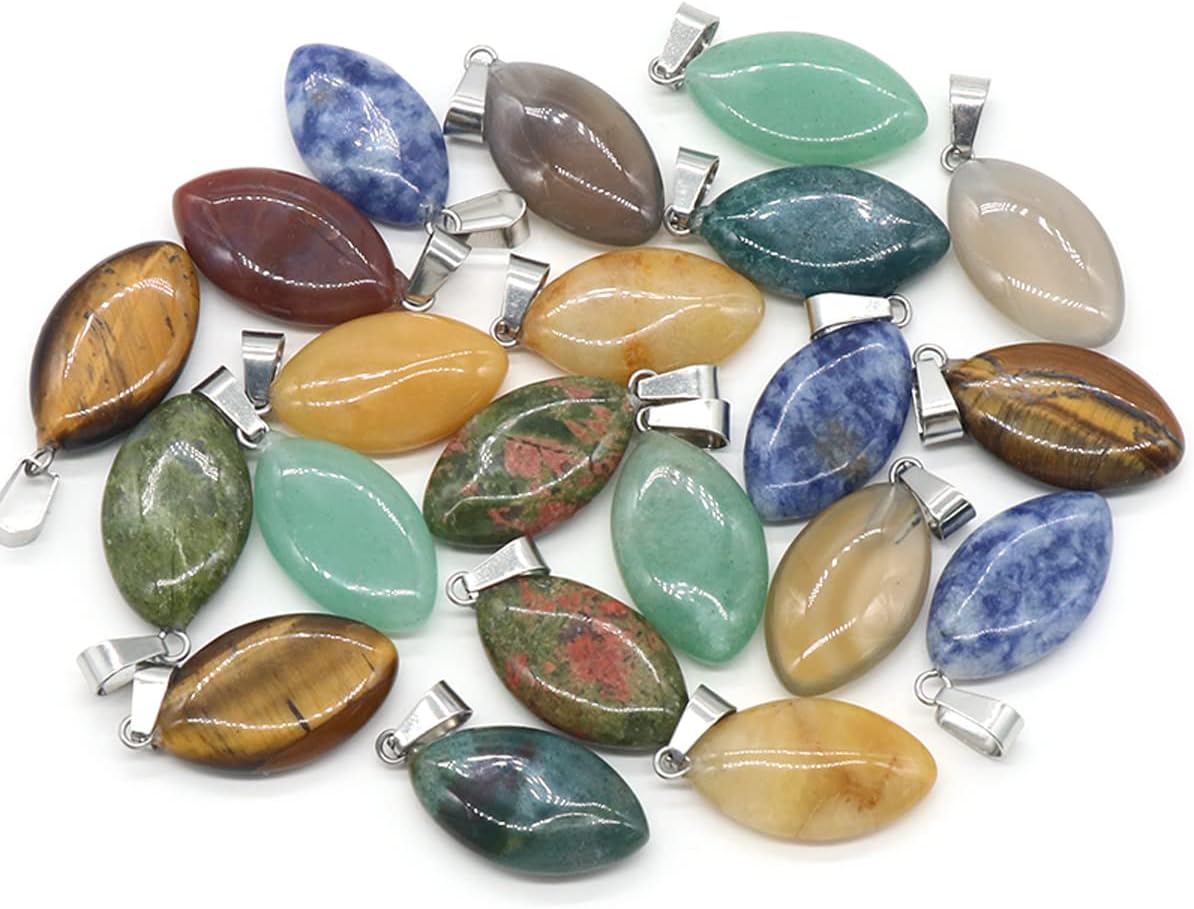 LHJ 20 colgantes de piedra natural con forma de marquesa de cristal de ágata de chakra para hacer joyas, collares, aretes, Piedra Piedra Ágata, no