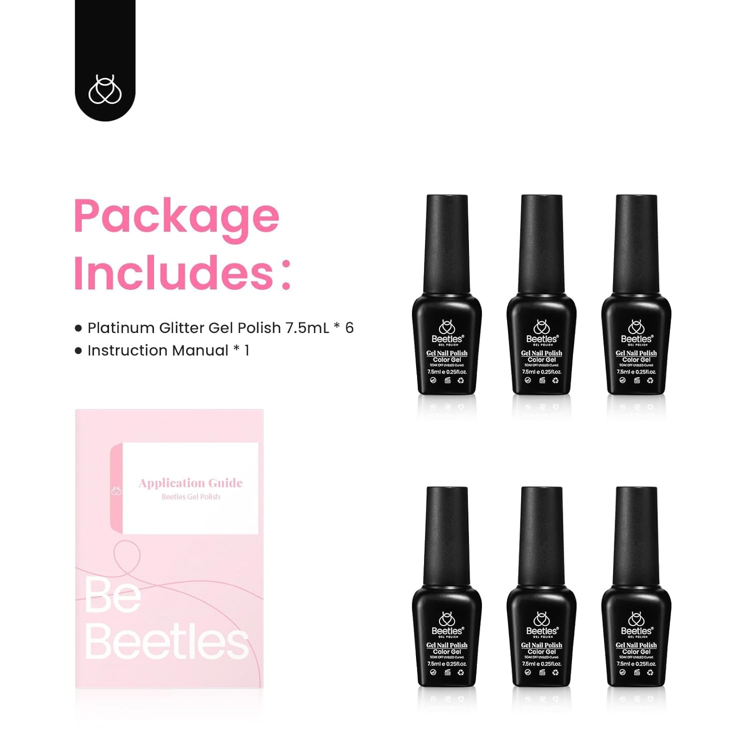 Beetles – Kit de 6 colores de esmalte de gel de uñas, holográfico, plateado, rosa, azul, brillo, lámpara de uñas LED ultravioleta, semipermanente,