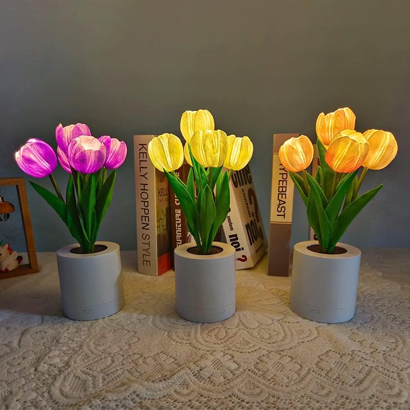 PUNCK Lámpara de flor de brezo de tulipán de hortensia, luz cálida de 11.8 pulgadas, luz nocturna LED de mesa para habitación, dormitorio,
