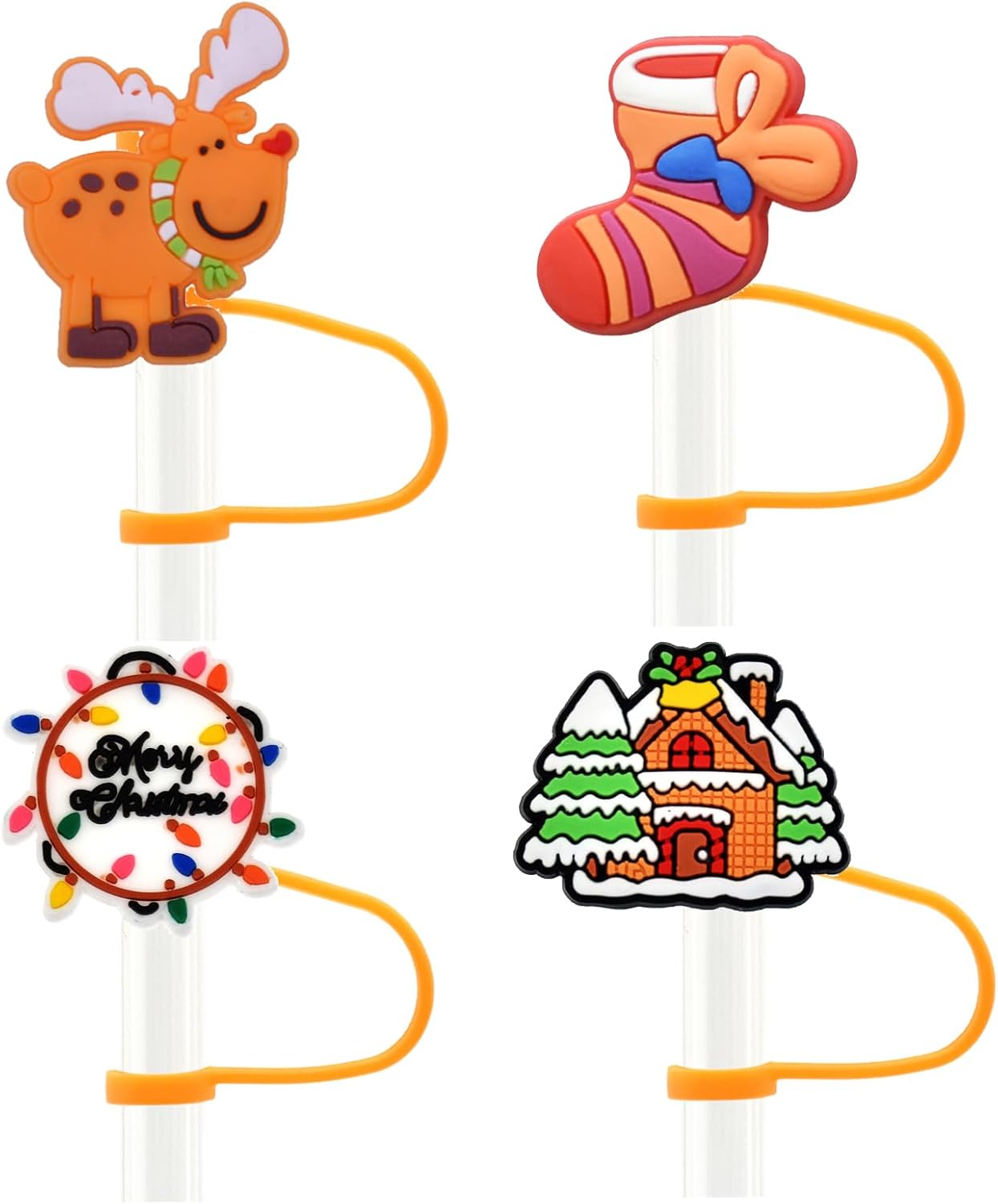 50 tapas de paja de Navidad al azar diferentes tapas de paja a prueba de polvo, protectores de paja de PVC, para vasos de 0.276-0.315 in, regalos de