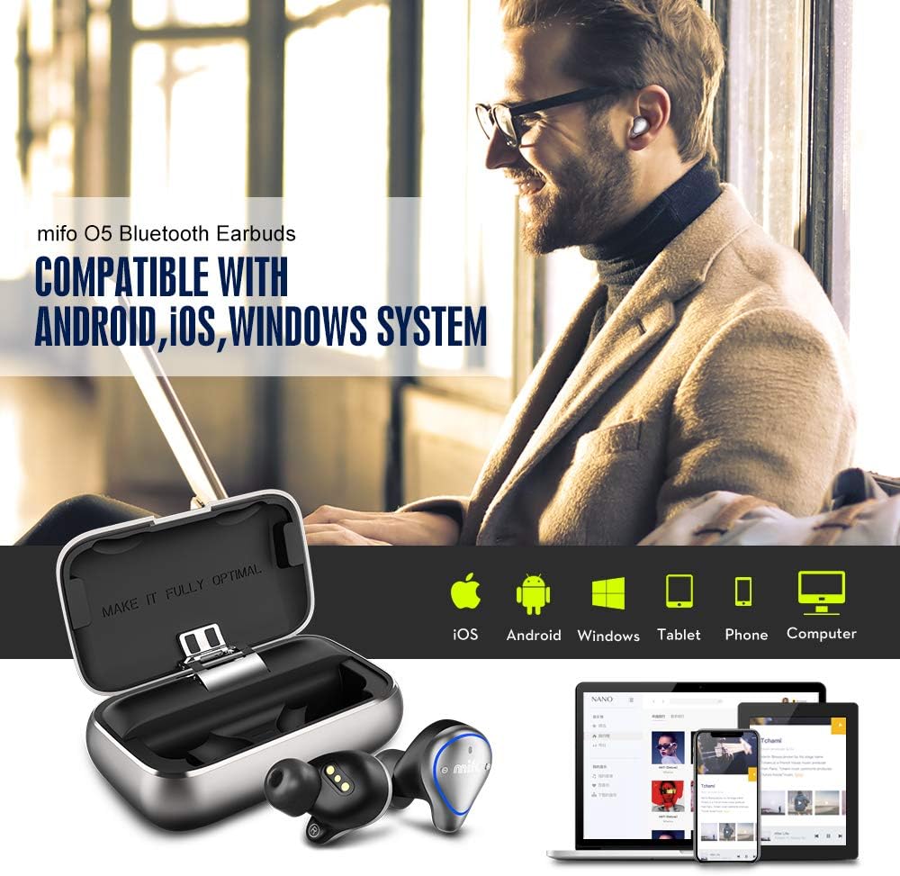 MIFO O5 Plus Gen 2 Versión actualizada 2022 auriculares inalámbricos Bluetooth 5.0 con funda de carga de 2600 mAh, auriculares inalámbricos de