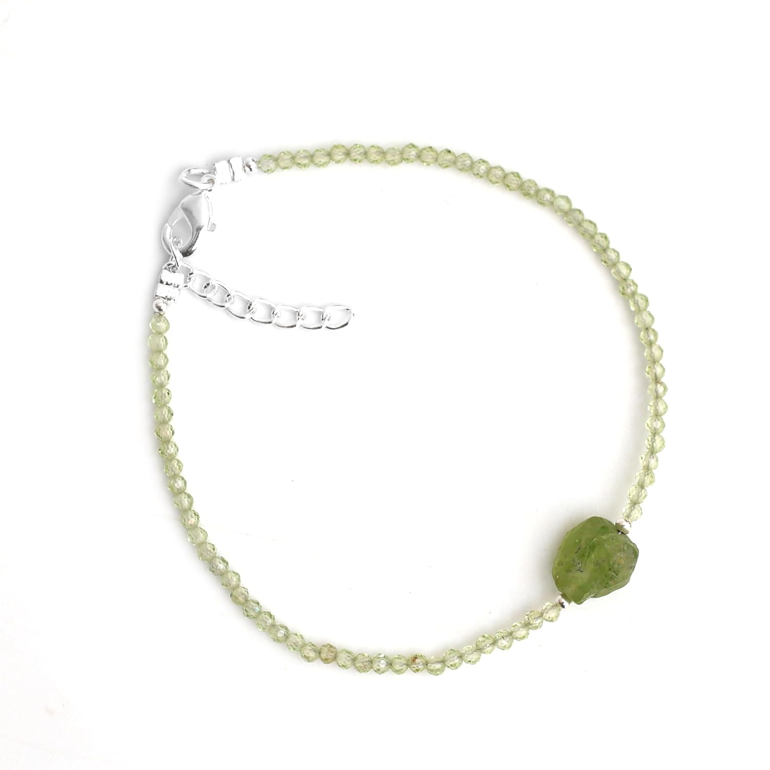 Gempires Mothers Day Gift Peridot Beads with Raw Peridot Bracelet for Women, Peridot Beaded Jewelry, 2.4-2.5 mm Faceted Beads, August Birthstone,