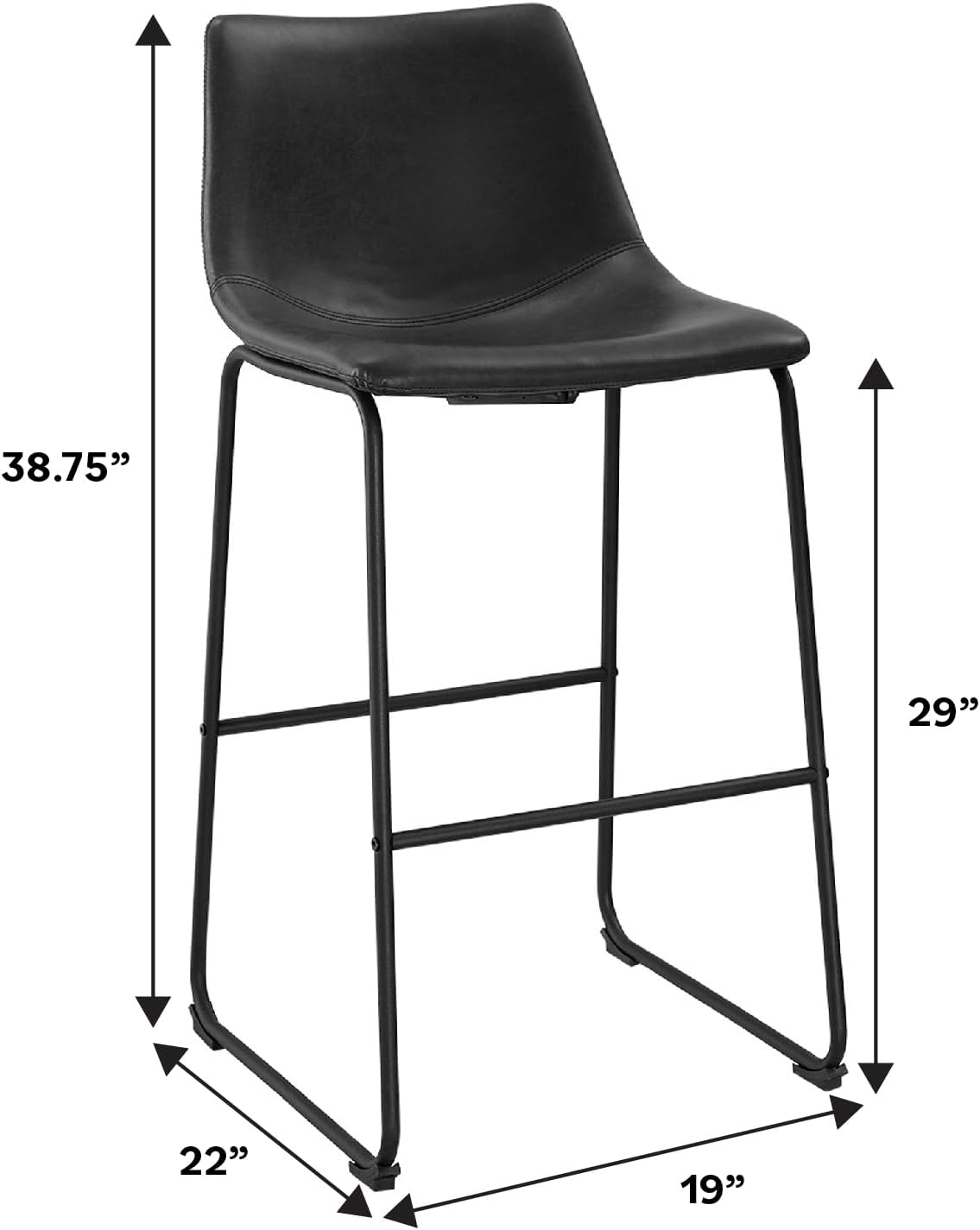 Walker Edison, Douglas – Juego de 2 sillas de piel sintética de estilo industrial urbano para bar, sin brazos, color negro