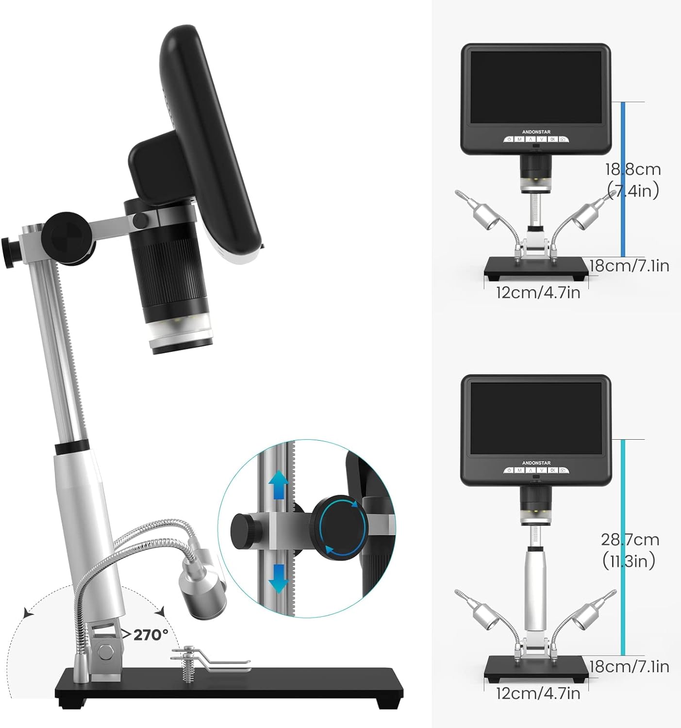 Andonstar Microscopio digital HDMI AD207S con pantalla LCD de 7 pulgadas, microscopio de soldadura, microscopio de moneda para monedas de error, kit