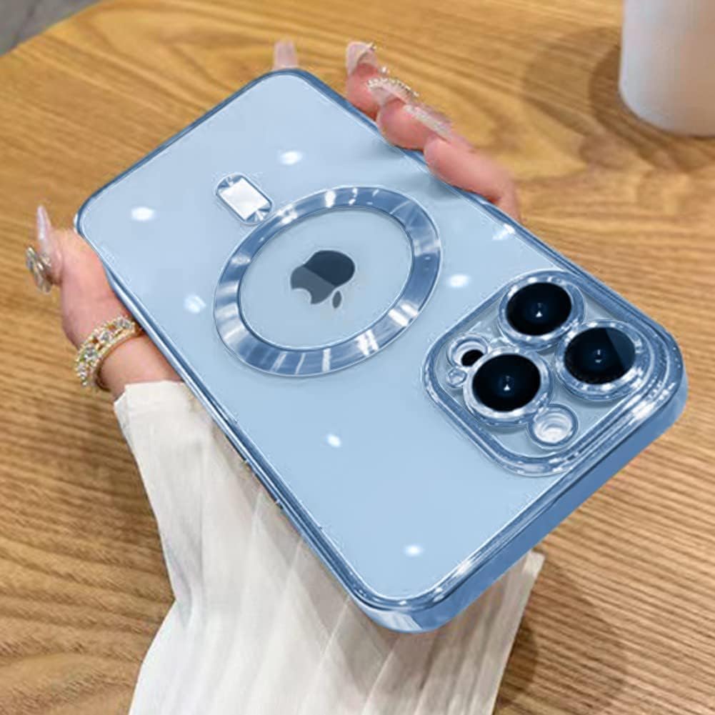 Funda para iPhone 15 Pro Max compatible con MagSafe Funda completa de protección de lente de cámara transparente para mujeres y hombres, magnética,
