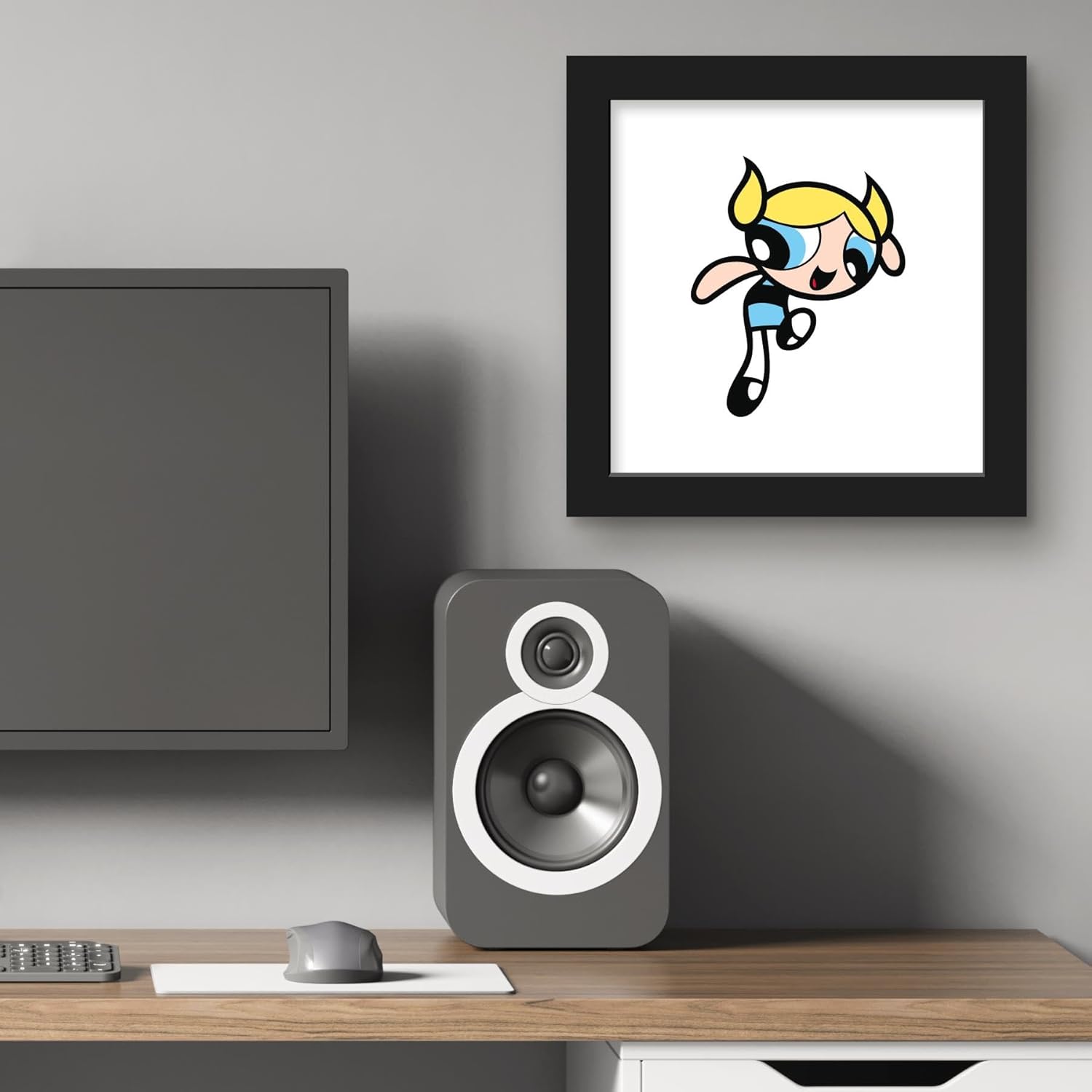 Trends International Gallery Pops Cartoon Network The Powerpuff Girls – Arte de pared de burbujas, versión enmarcada negra, 12 x 12 pulgadas