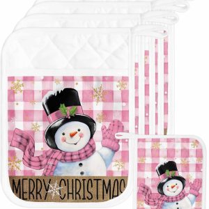 Snowman Pink 4Pcs Pot Holders for Kitchen,Non Slip & Heat Insulation Terry Cloth Potholder Set with Pocket,Thick Hot Pad Oven Mitts Trivet Coaster Snowman Pink 4Pcs Pot Holders for Kitchen,Non Slip & Heat Insulation Terry Cloth Potholder Set with Pocket,Thick Hot Pad Oven Mitts Trivet Coaster