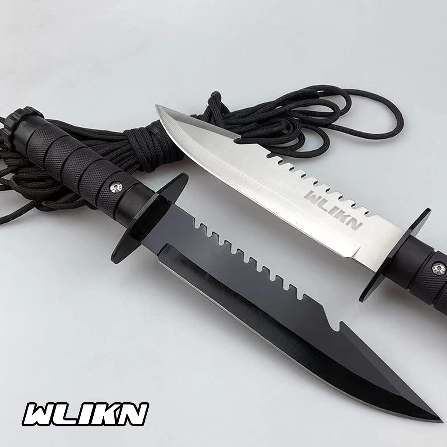 Wlikn Cuchillo de hoja fija con funda, cuchillo Bowie de supervivencia de hoja de un solo borde de 5 pulgadas con mango antideslizante, para