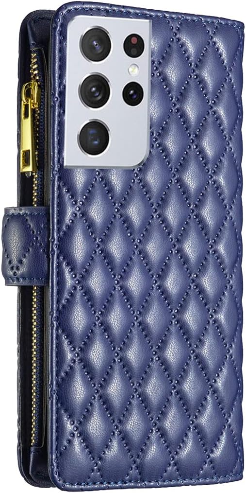 Asuwish Funda de teléfono para Samsung Galaxy S21 Ultra 5G Funda tipo cartera con protector de pantalla de vidrio templado y tarjetero de cuero con