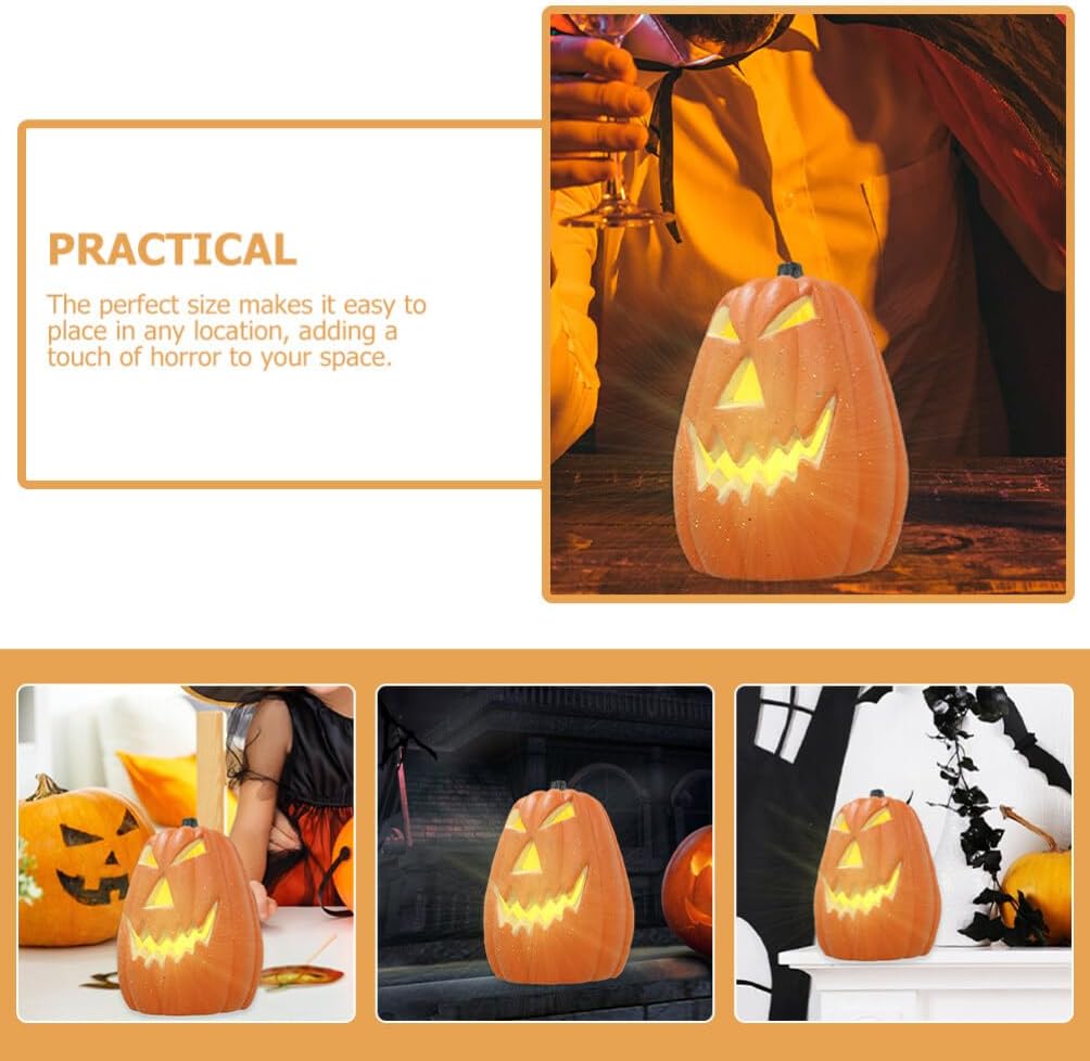 Happyyami Calabazas de plástico con luces espeluznantes, 2 calabazas iluminadas para exteriores e interiores, decoraciones de calabaza de Halloween,