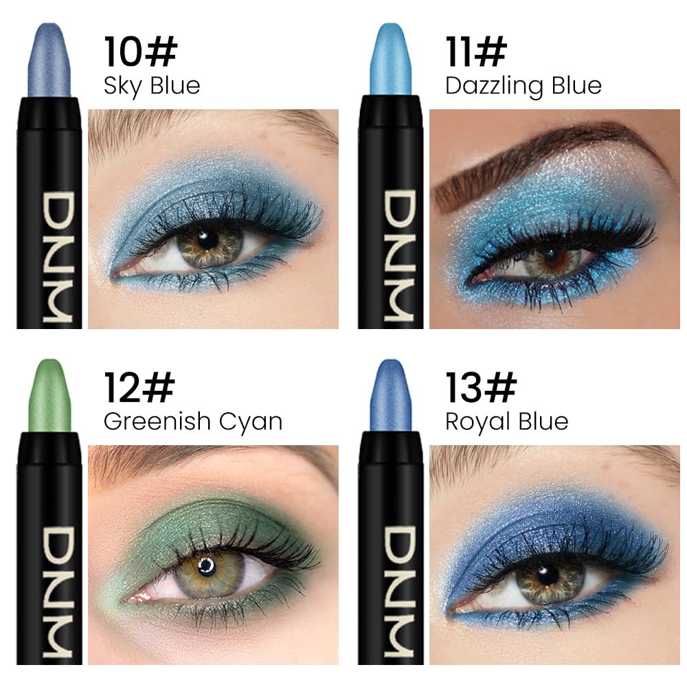 AMY’S DIARY Sombra de ojos, lápiz crema en barra 4 piezas, sombra de ojos impermeable, verde claro, azul oscuro, brillante, metálico, sombra de ojos