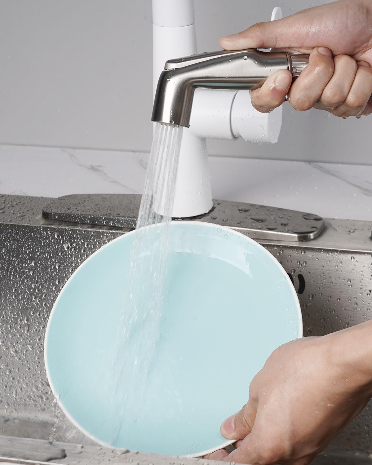 Hygie Rinse Pulverizador lateral para fregadero de cocina con conector lateral rápido compatible con reemplazo de cabezal de grifo Moen, accesorio