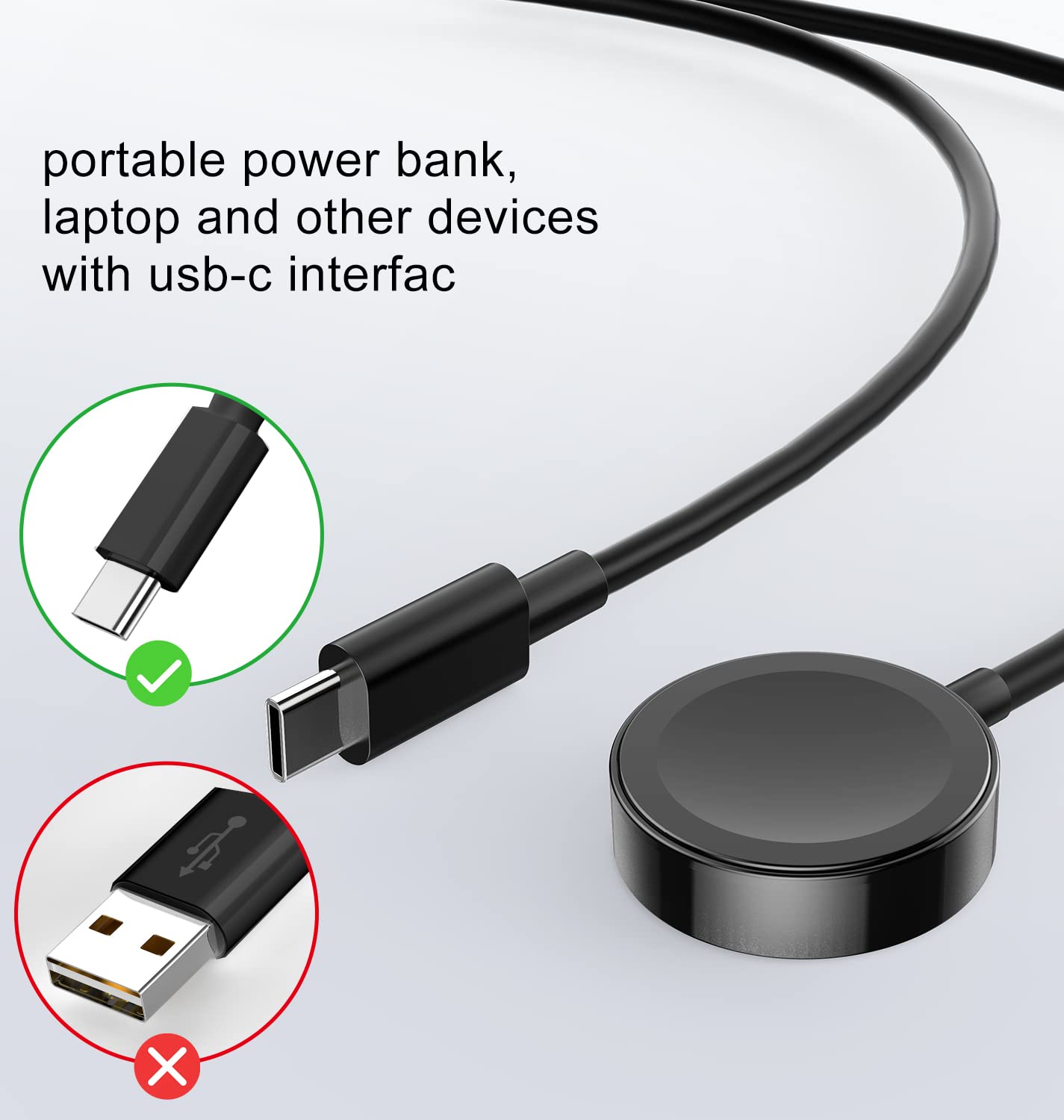Cable de carga magnética inalámbrico para Apple Watch de 6.6 pies, compatible con Apple Watch Charger Series 87654321SE, color negro
