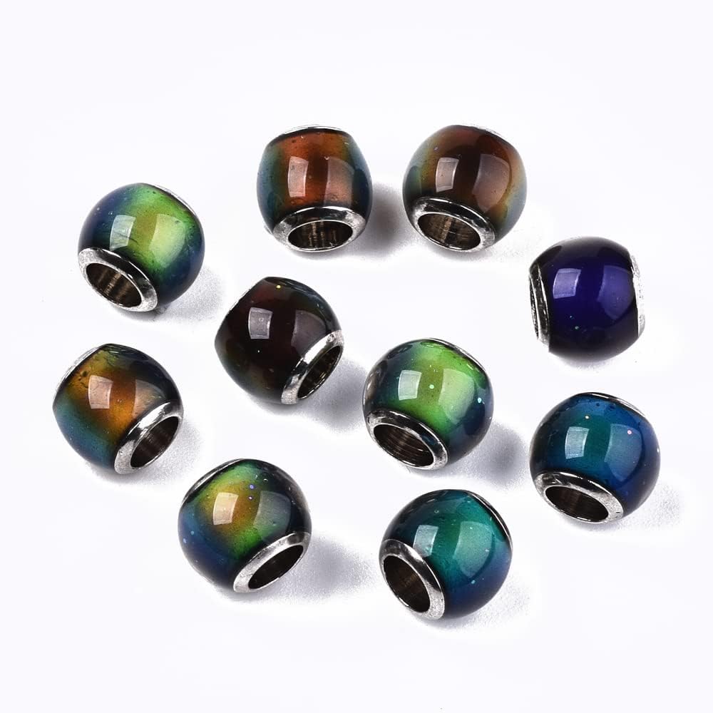 Craftdady 50 cuentas europeas de estado de ánimo de cristal con sensor de temperatura que cambia de color, agujero grande, cuentas espaciadoras con
