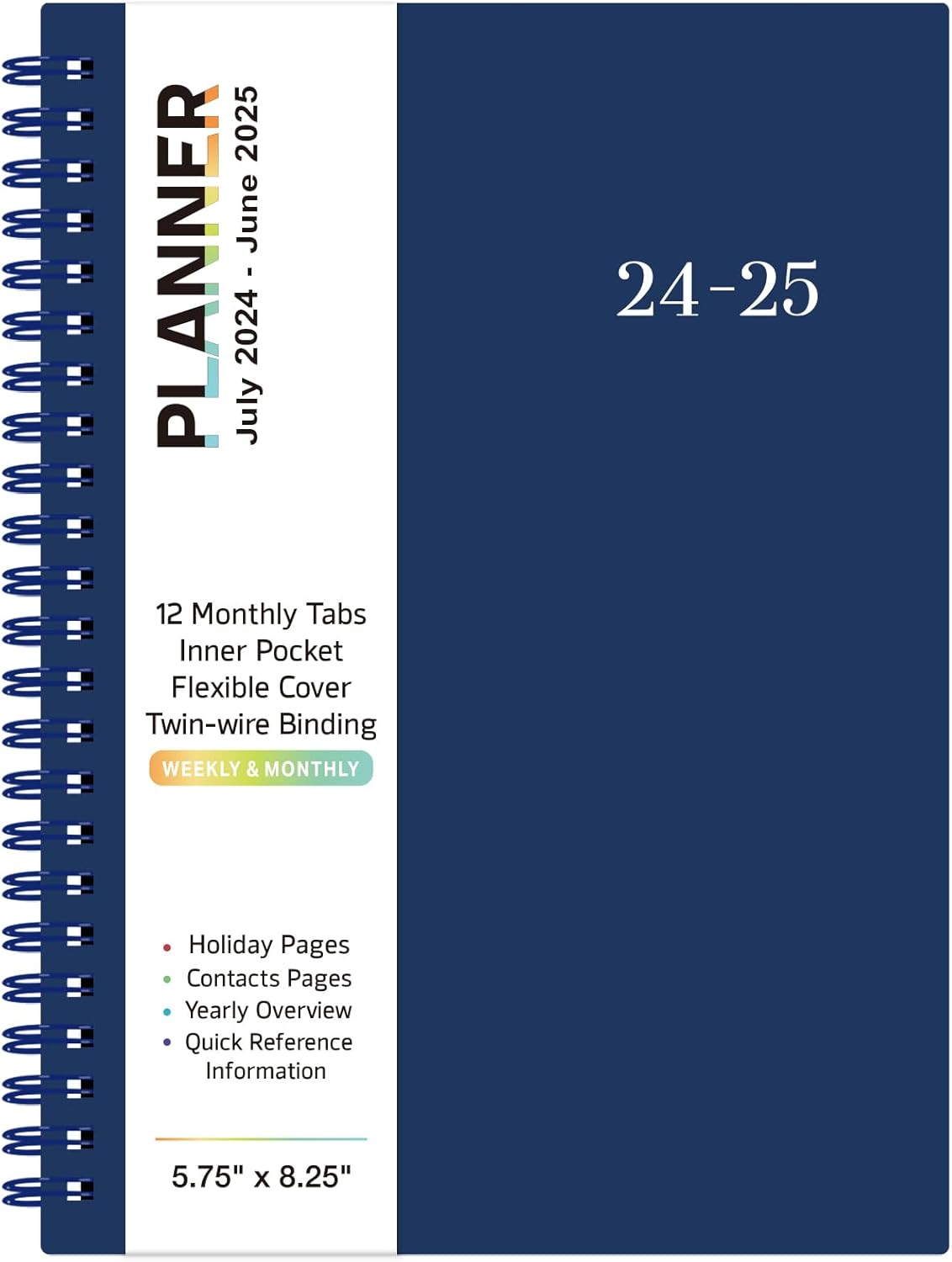 Agenda 2024-2025, agenda semanal y mensual con pestañas, calendario 2024-2025 con tapa flexible, papel grueso A5, encuadernación de doble alambre,