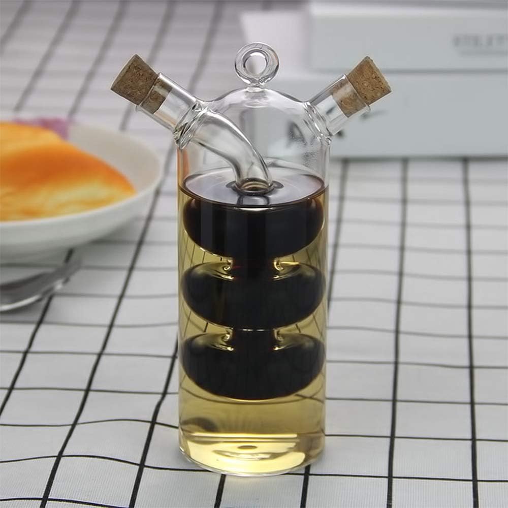 Dispensador de aceite y vinagre 2 en 1, suministros de cocina multifuncionales, botella de aceite de oliva de vidrio con tapones de corcho, botella