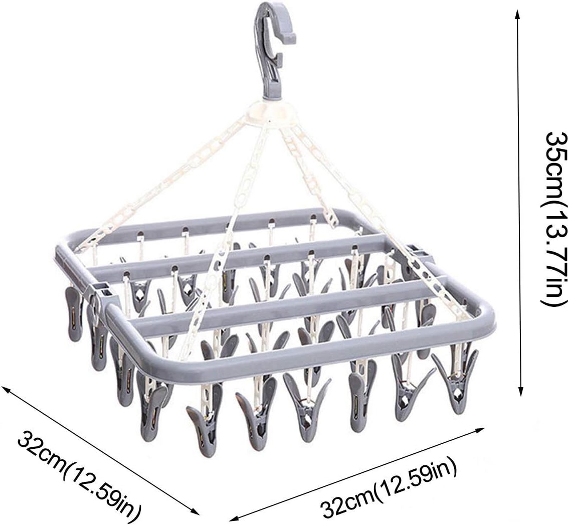 Percha de secado de ropa con 32 clips, ganchos plegables de plástico a prueba de viento para colgar toallas, ropa interior, brasieres, ropa de bebé,
