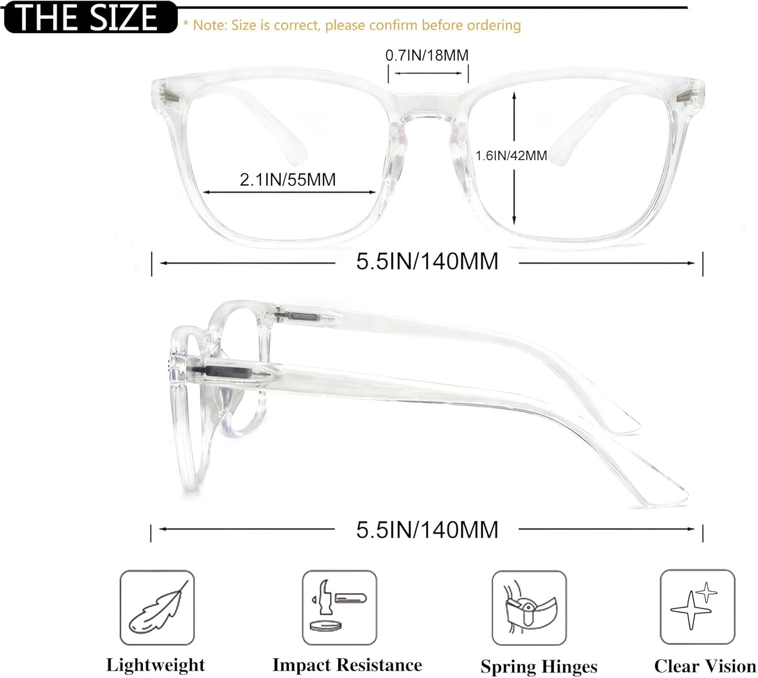 HAPJOYS Gafas de lectura transparentes para mujer, con bloqueo de luz azul, +0.50, lentes de tramposos cuadrados transparentes, paquete de 4
