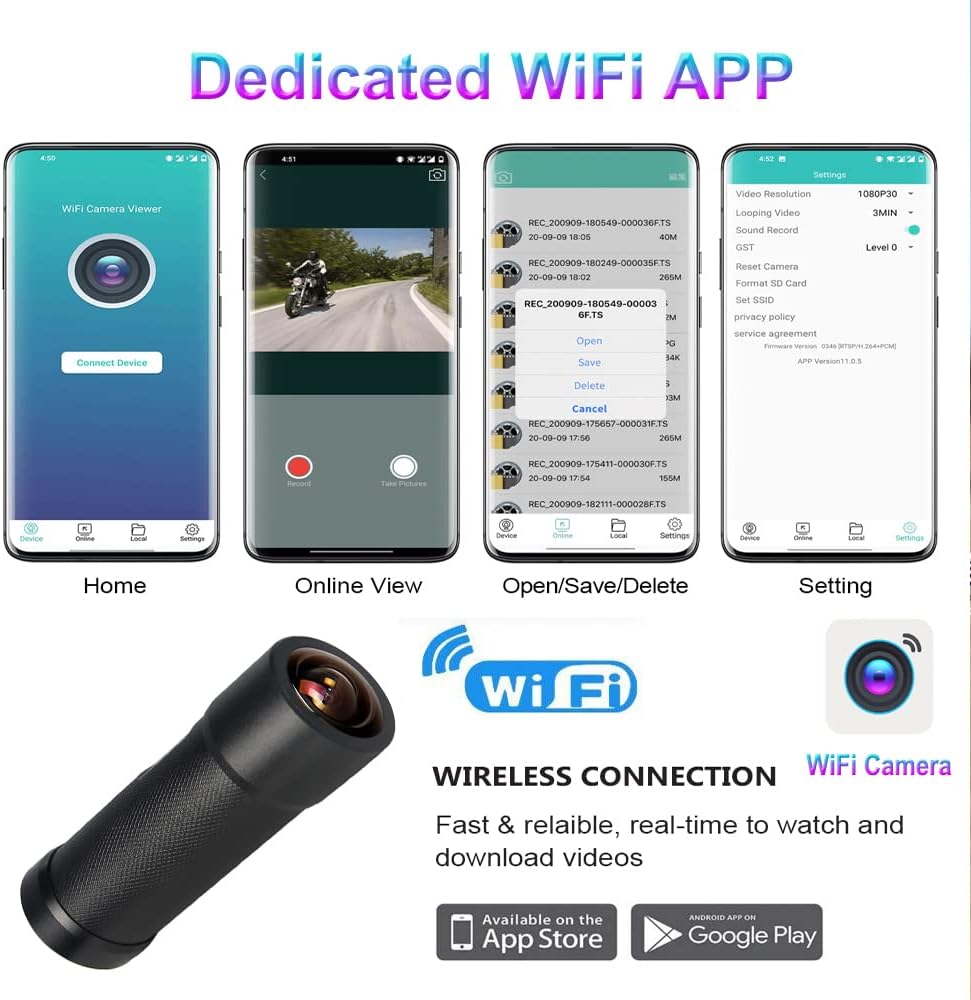 VSYSTO Cámara de bicicleta WiFi 2K con luz trasera de visualización de temperatura, visión nocturna súper gran angular de 170 SONYIMX335 lente