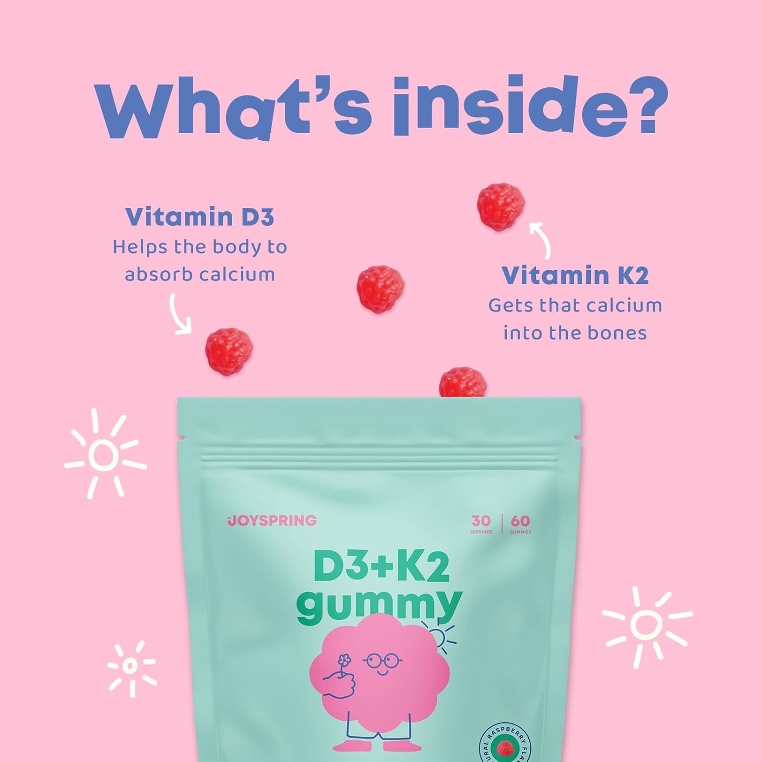 JoySpring Gomitas líquidas de vitamina D y vitamina D3 para niños