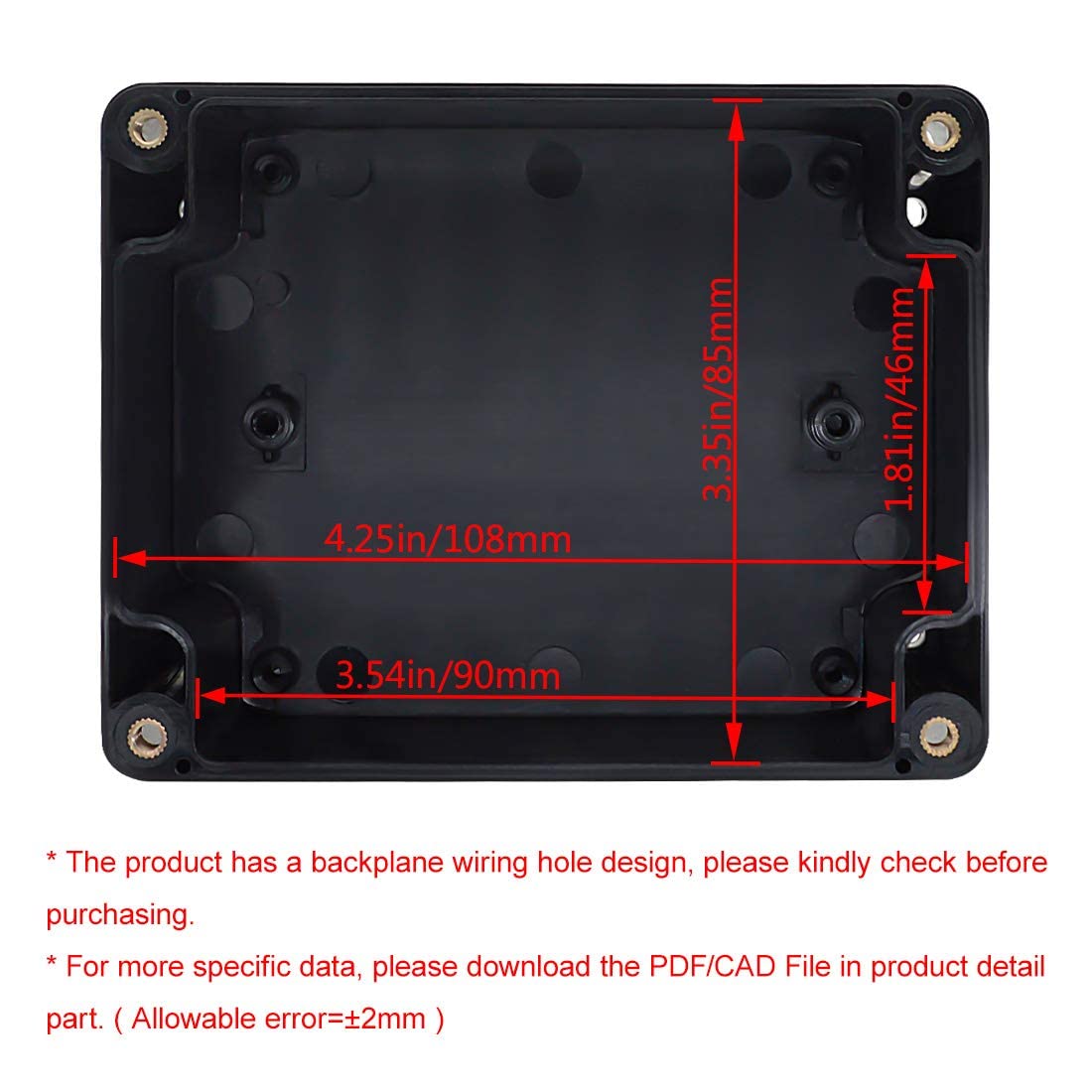 LeMotech Project Box – Caja de conexiones eléctricas de plástico ABS IP65, impermeable, a prueba de polvo, para electrónica, color negro, 4.5 x 3.5