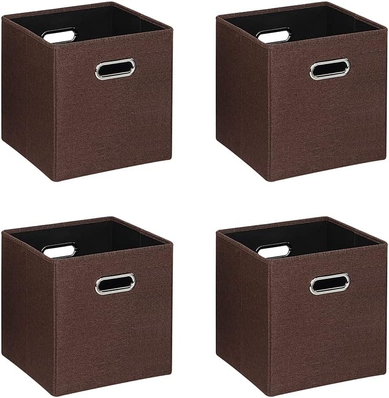 SunnyPoint Cesta de almacenamiento plegable de tela, cajas plegables de almacenamiento, cajón de tela con mango de metal para estante de armario,
