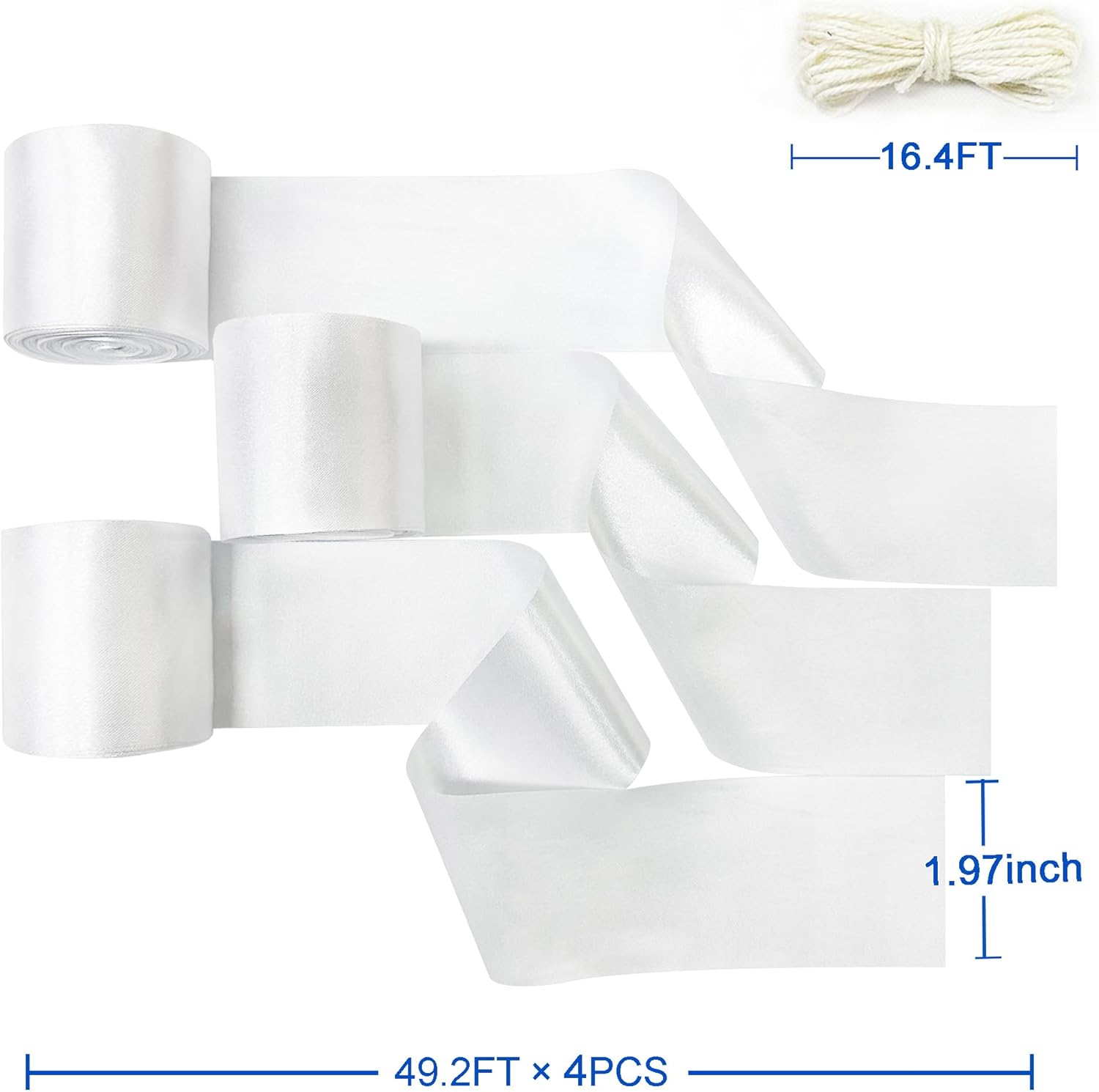 Cinta de satén blanca de 65.6 yardas x 1.97 pulgadas de ancho para bodas, cumpleaños, Navidad, manualidades, regalos, envoltura, invitaciones,