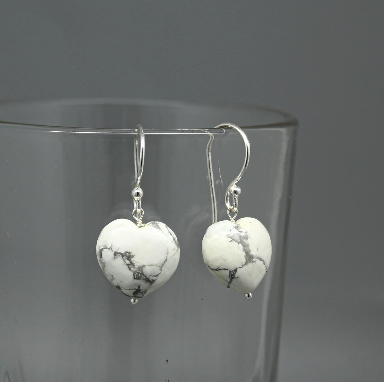 Gempires Mother’s Day Gift Natural Howlite Heart Crystal Earrings Gemstone Handmade Jewelry Gift for Girls and Teens (Howlite)