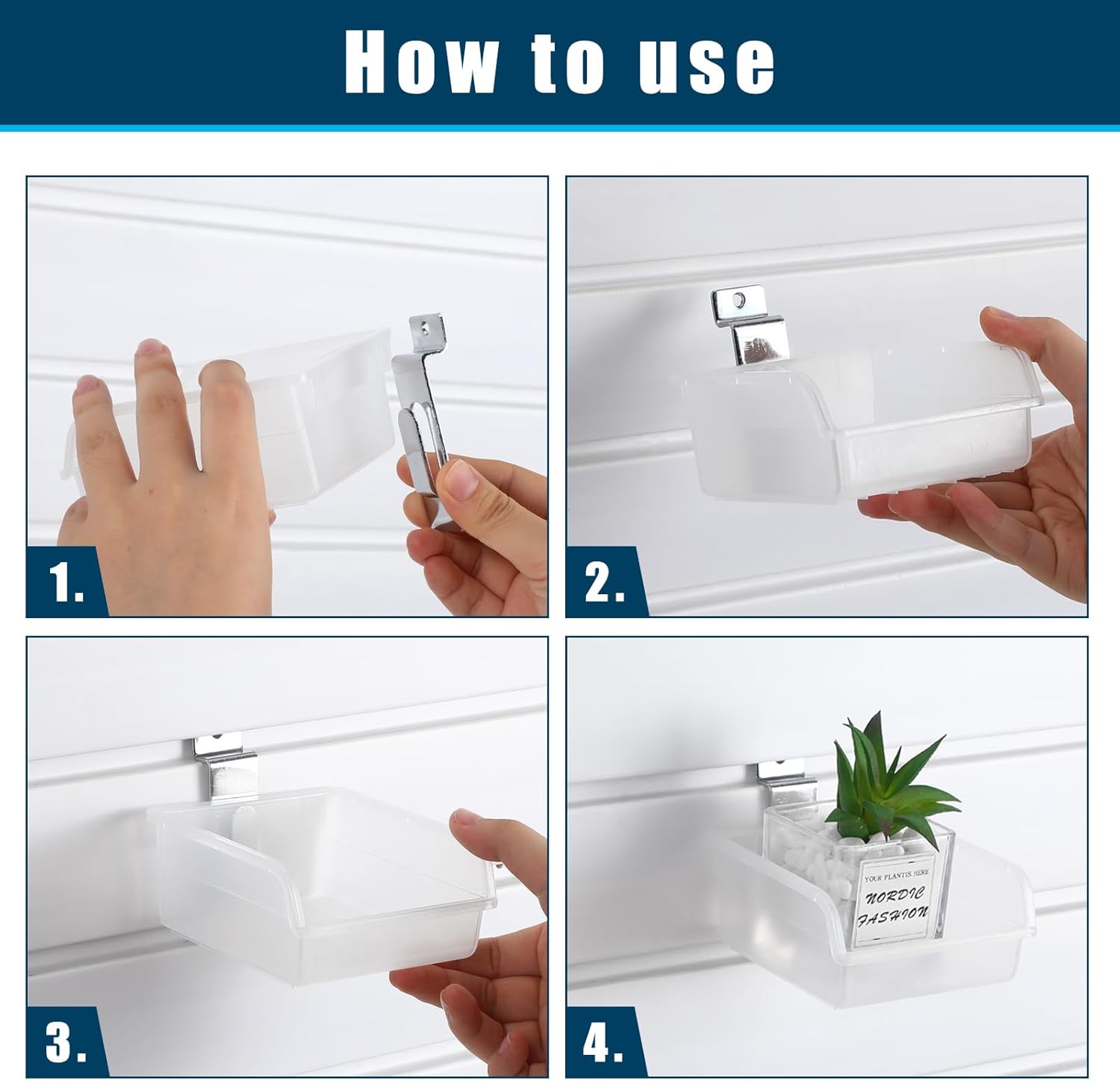 Paquete de 18 cubos Slatwall de accesorios, varios tamaños, de plástico, montados en la pared, con ganchos de pared para montaje en pared,