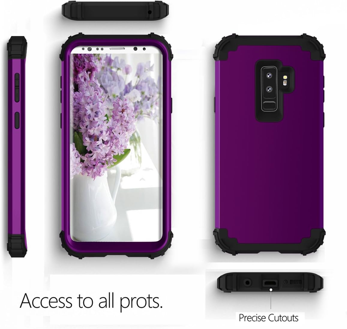 Funda de teléfono para Samsung Galaxy S9 Plus, cubierta dura, a prueba de golpes, silicona suave, híbrida, tres capas, resistente, protección de PC,