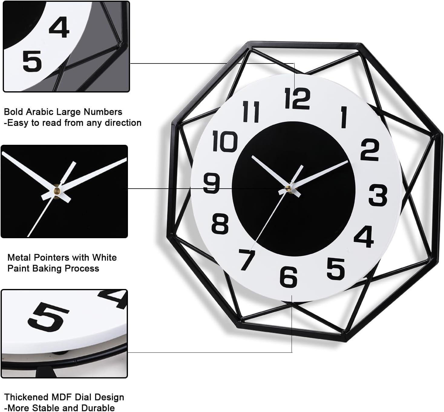 Reloj de pared decorativo de 14.2 pulgadas, reloj de pared silencioso de cuarzo de calidad sin tictac, funciona con pilas, reloj de pared grande