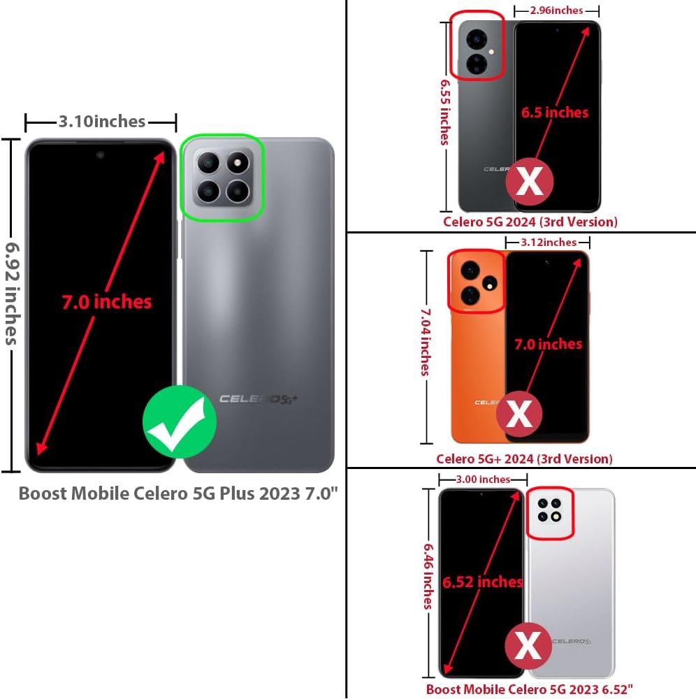 TJS Funda compatible con Boost Mobile Celero 5G Plus 2023 de 7.0 pulgadas (solo versión Plus), soporte magnético, híbrida a prueba de golpes, con