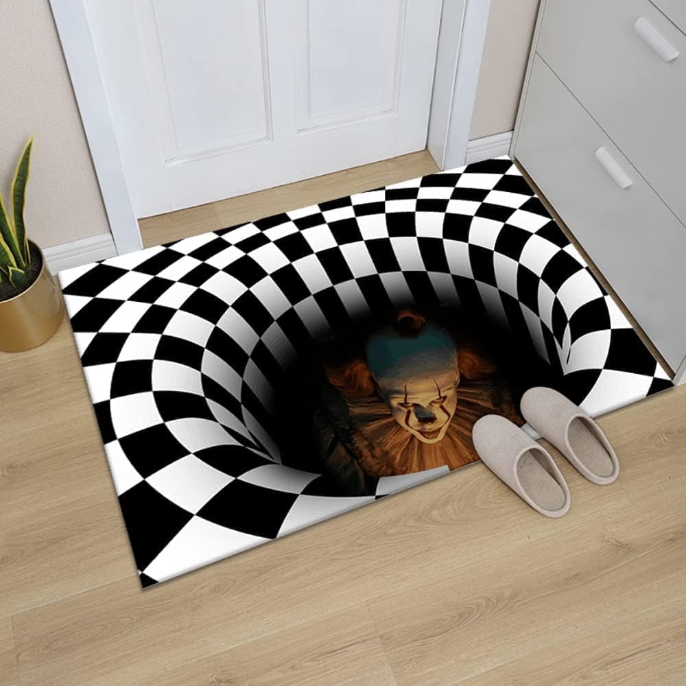 Felpudo de payaso con ilusión 3D de Halloween, tapete de payaso de Halloween, tapete de drenaje de payaso, para interiores y exteriores, decoración