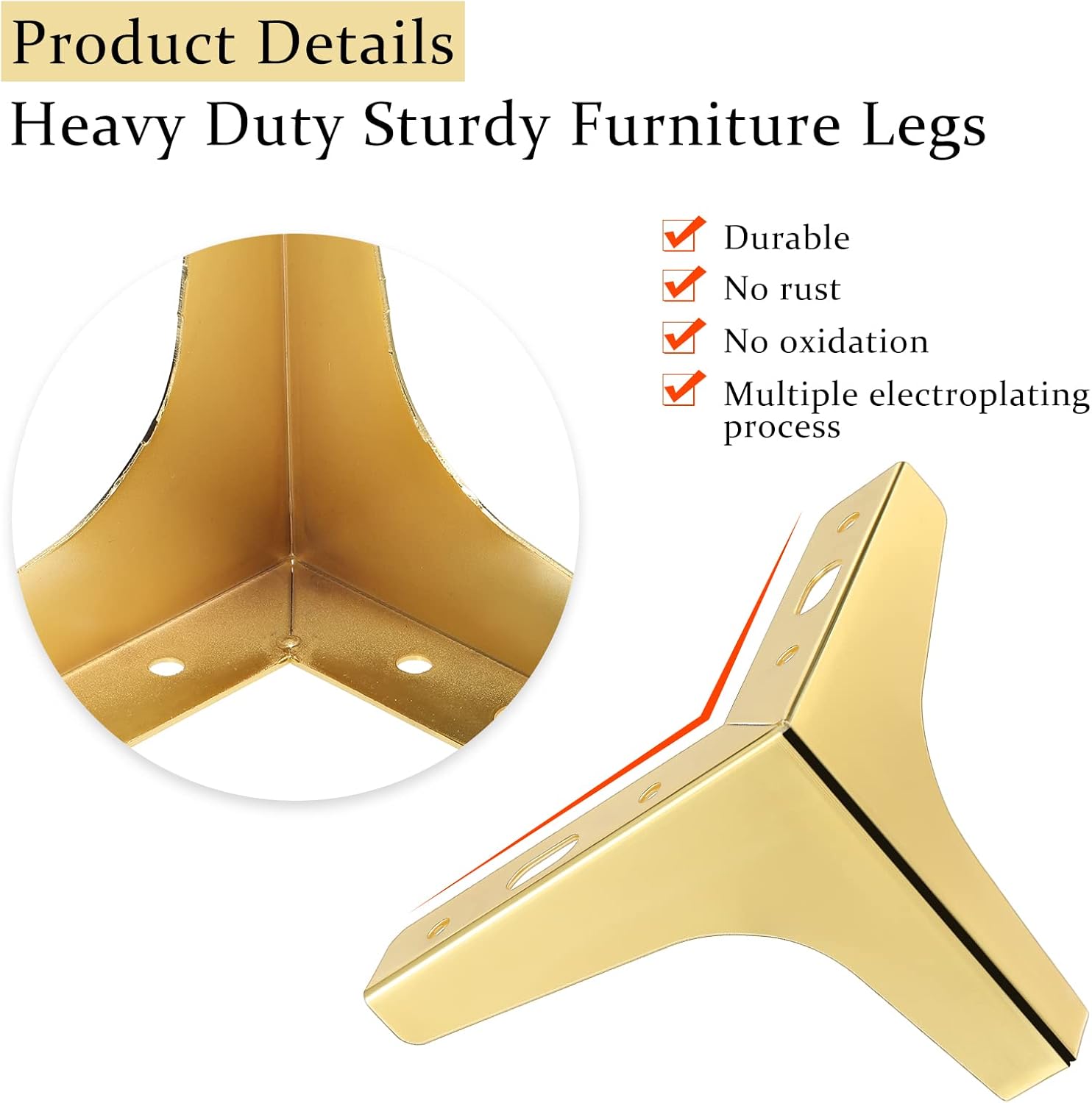 12 patas de metal para muebles, estilo moderno, patas triangulares para sofá, patas de repuesto para sillas, mesa, armario, sofá, otomano (dorado, 4