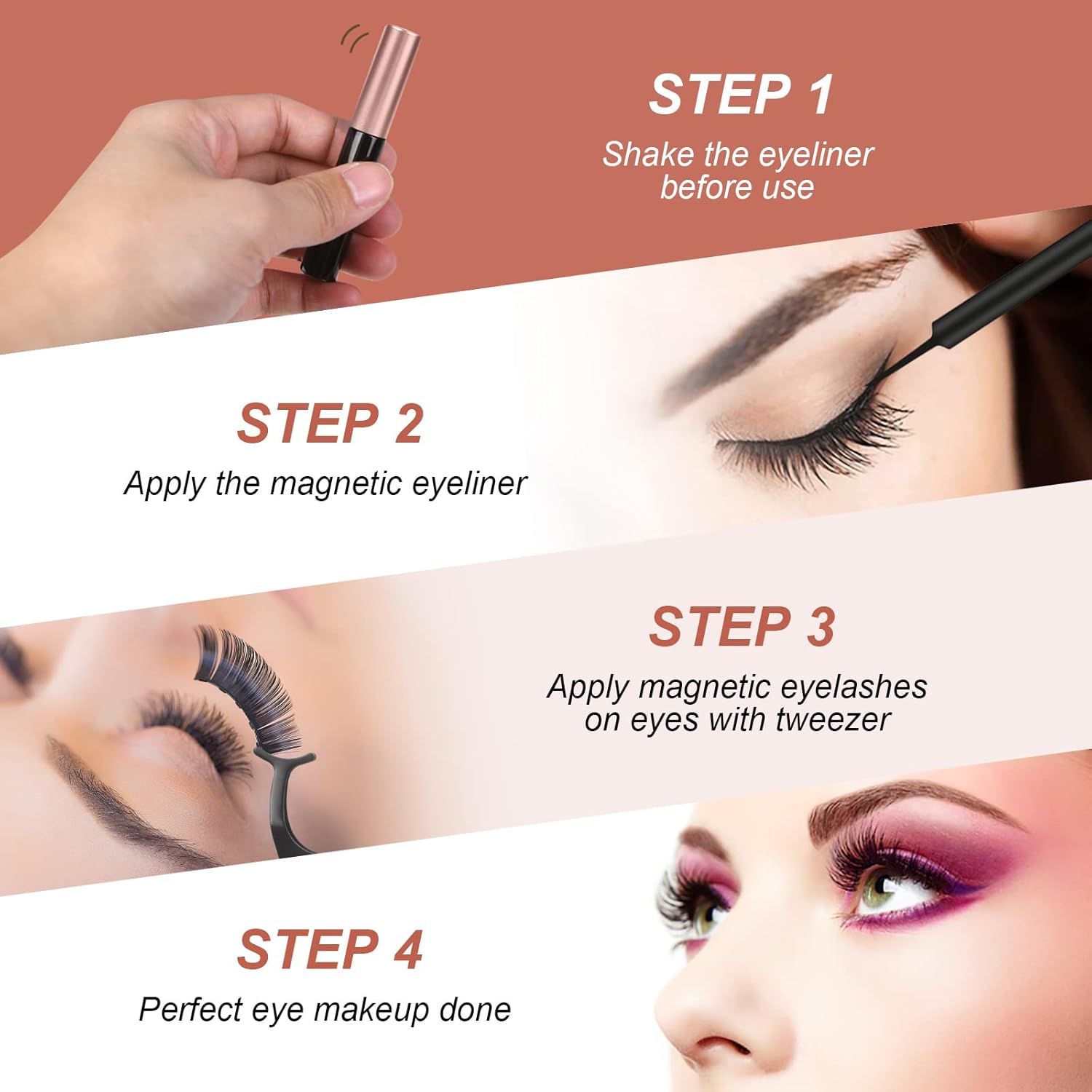 Kit de racimos de pestañas, 12 pares de pestañas postizas magnéticas reutilizables con 2 tubos, impermeable, delineador de ojos y pinzas, kit de