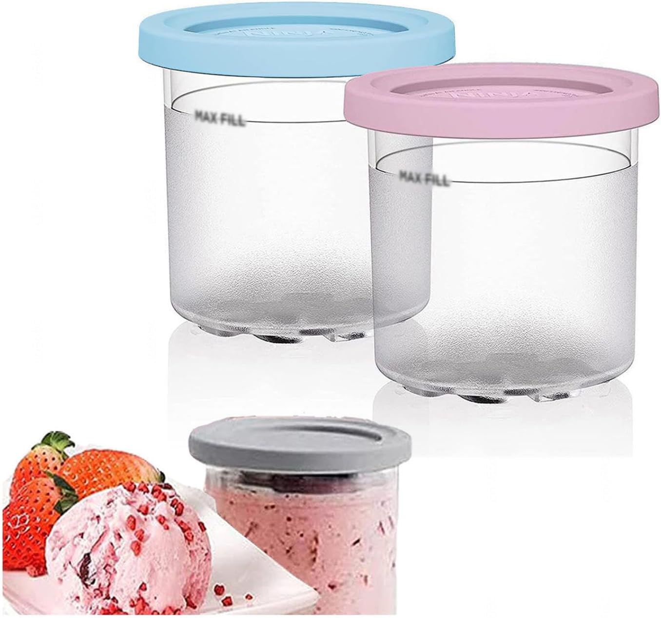 EVANEM 246 recipientes para creami, para tazas de helado Ninja, recipientes de helado de 16 onzas para congelador y a prueba de fugas, compatibles