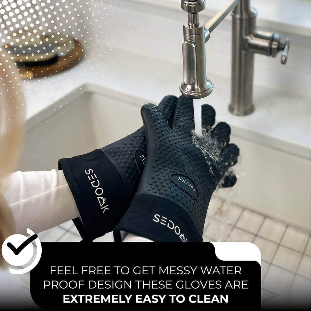 Guantes de horno resistentes al calor  Guantes de barbacoa  Ideal para barbacoa, parrilla, hornear, cocinar y más  Silicona de doble capa, guantes