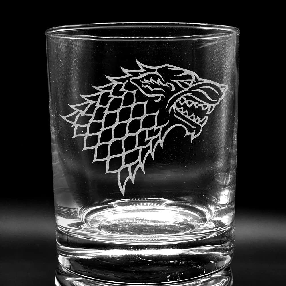 HOUSE-STARK Engraved Whiskey Rocks Glass  Inspired by House-Of-Dragon & Thrones Game  Great Fantasy Westeros Gift Idea!