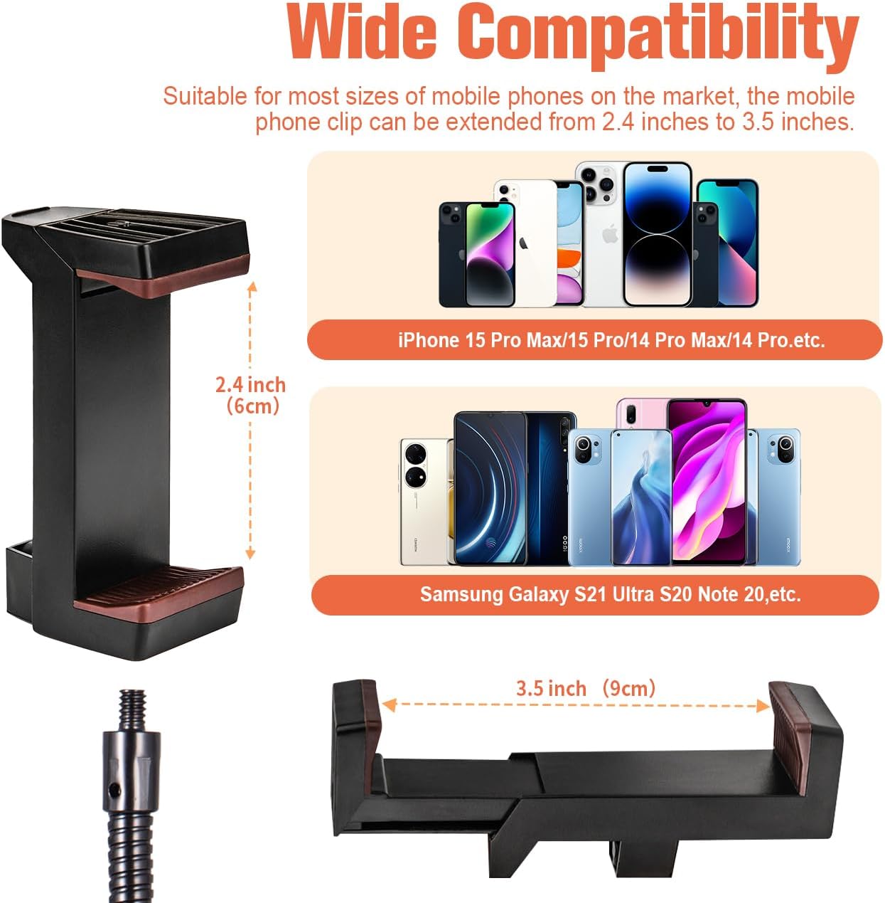 Lusweimi – Soporte de trípode para teléfono celular, de 81 pulgadas de alto, trípode de cuello de cisne ajustable de 360 con soporte para teléfono,