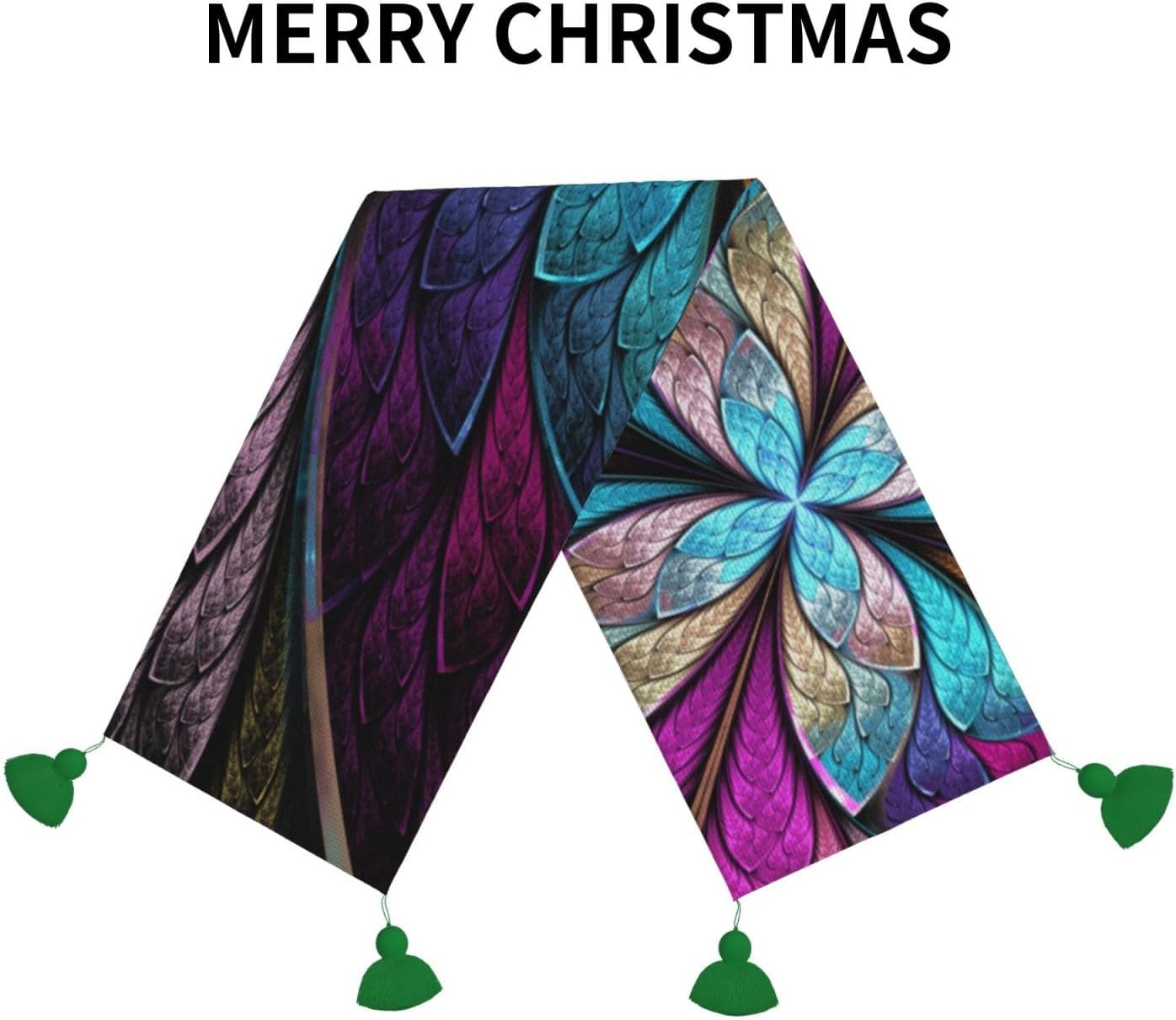 Camino de mesa de Navidad con diseño de mariposas y arco iris, decoración de mesa de comedor, decoración de Navidad para interiores, decoración del